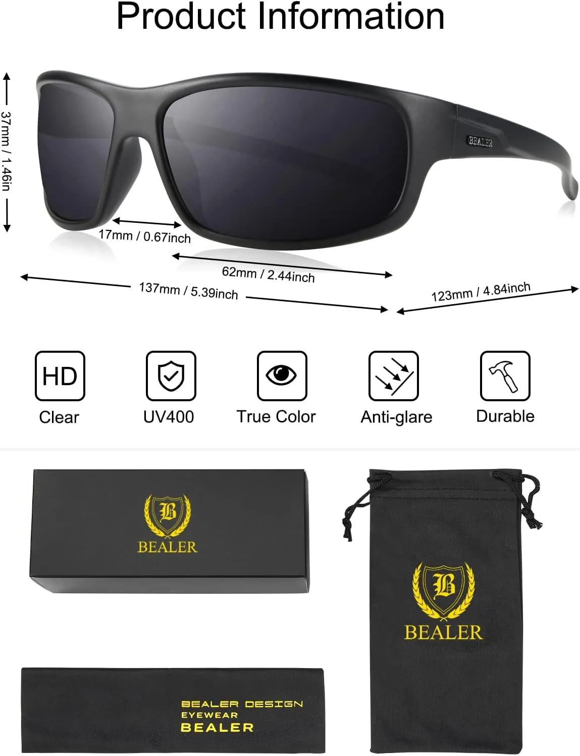 BEALER Polarized Sports Sunglasses for Men Lightweight TR90 Frame Sun Glasses Driving Cycling Fishing UV Protection Shades