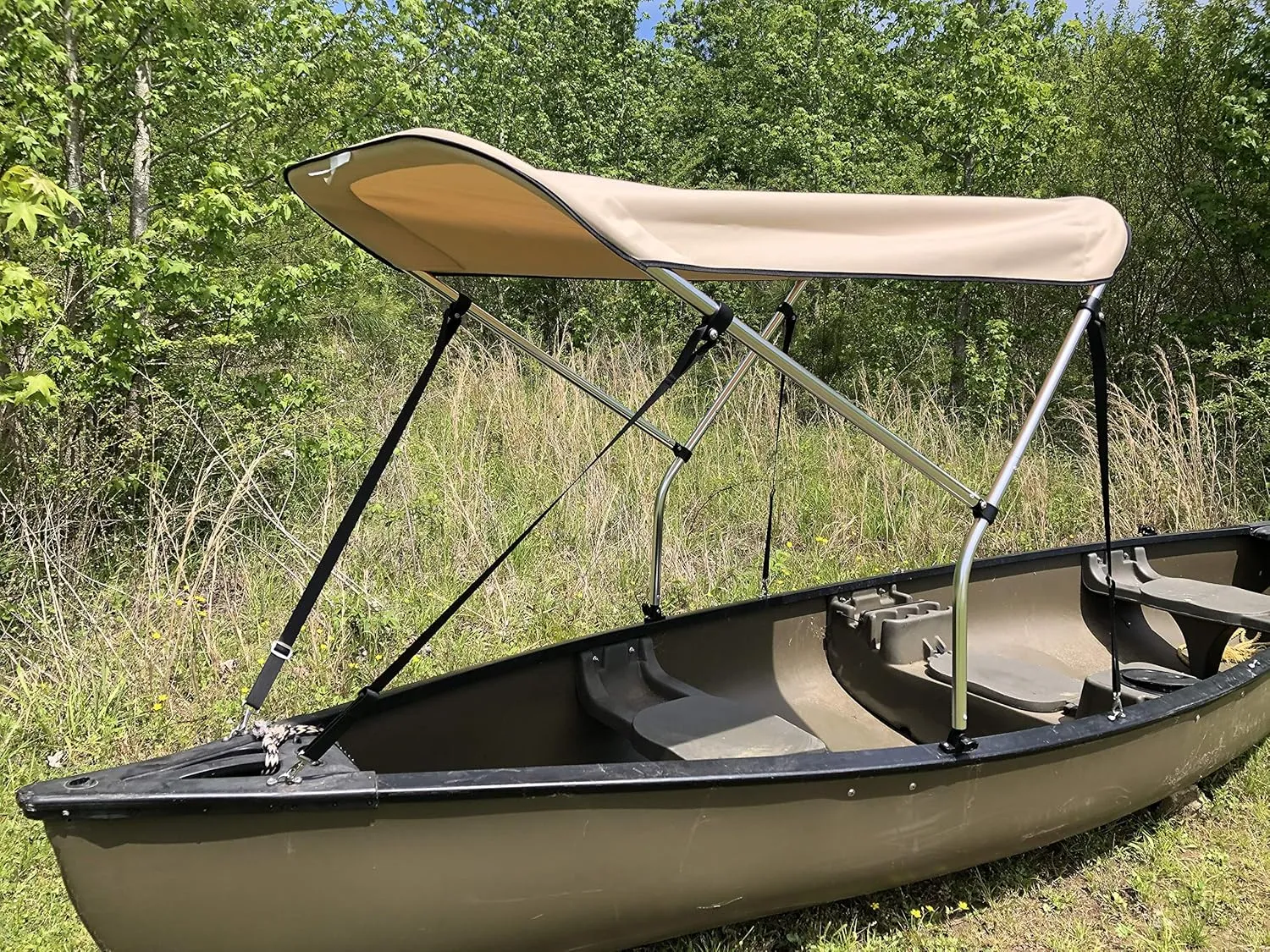 Beige 2' by 5' Sun Shade/Canopy/Umbrella for Canoe/Kayak by Cypress Rowe Outfitters, Blocks UV, Rain