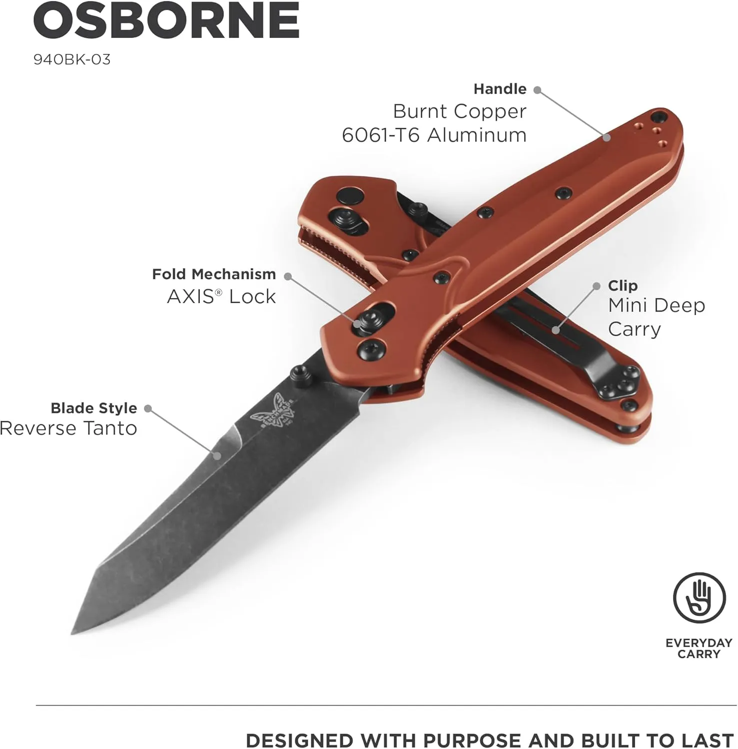 Benchmade - Osborne Folding Knife with Burnt Copper Aluminum Handle (940BK-03)
