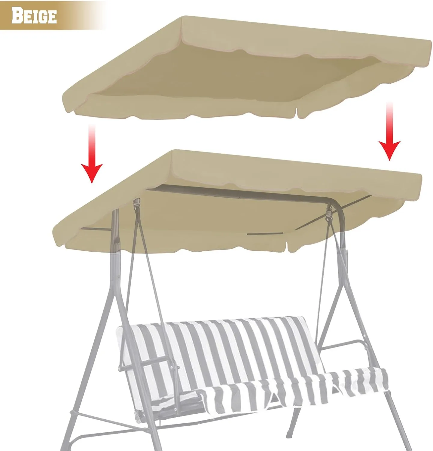BenefitUSA Swing Canopy Cover ONLY 77"x43" - Polyester Top Replacement UV Block Sun Shade for Outdoor Garden Patio Yard Park Porch Seat Furniture (Beige)