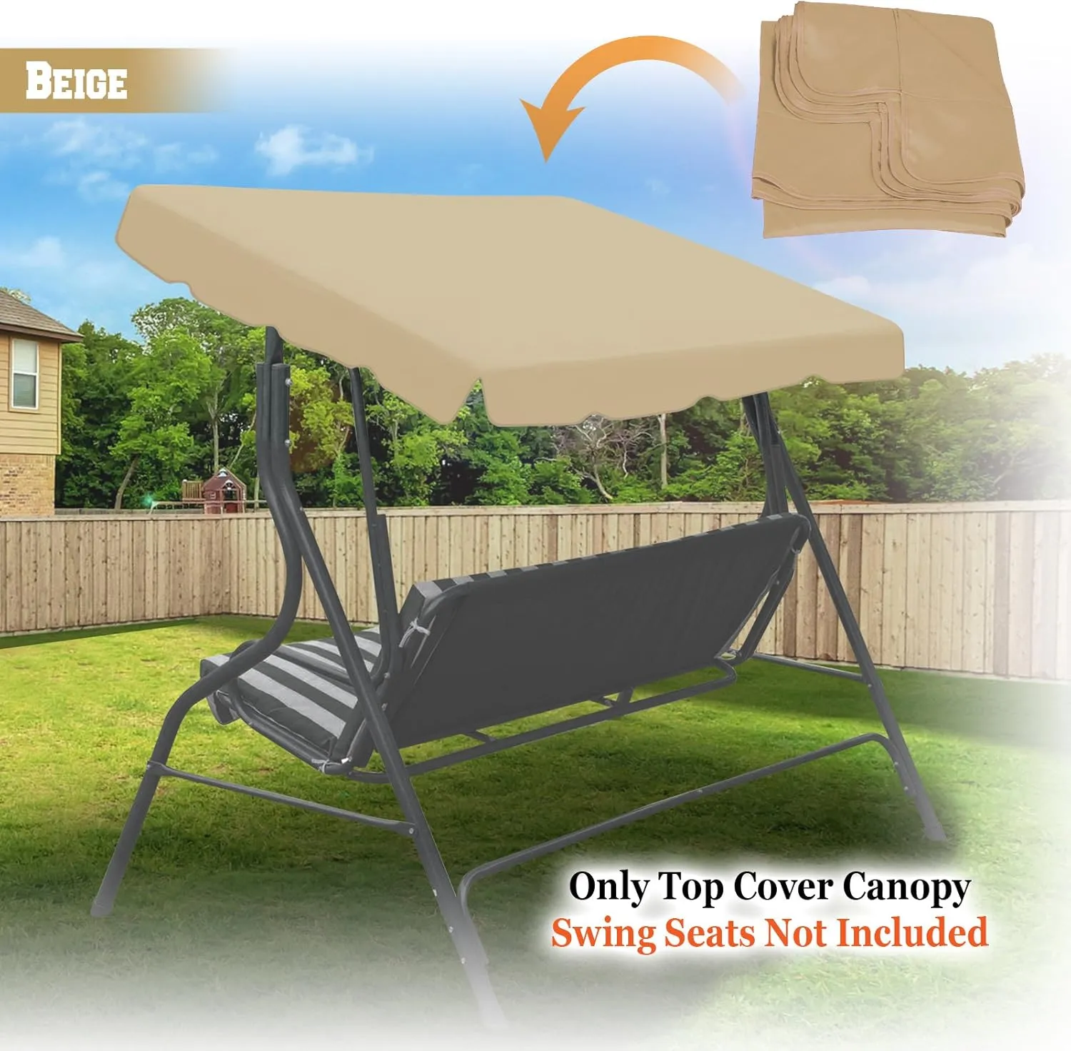 BenefitUSA Swing Canopy Cover ONLY 77"x43" - Polyester Top Replacement UV Block Sun Shade for Outdoor Garden Patio Yard Park Porch Seat Furniture (Beige)