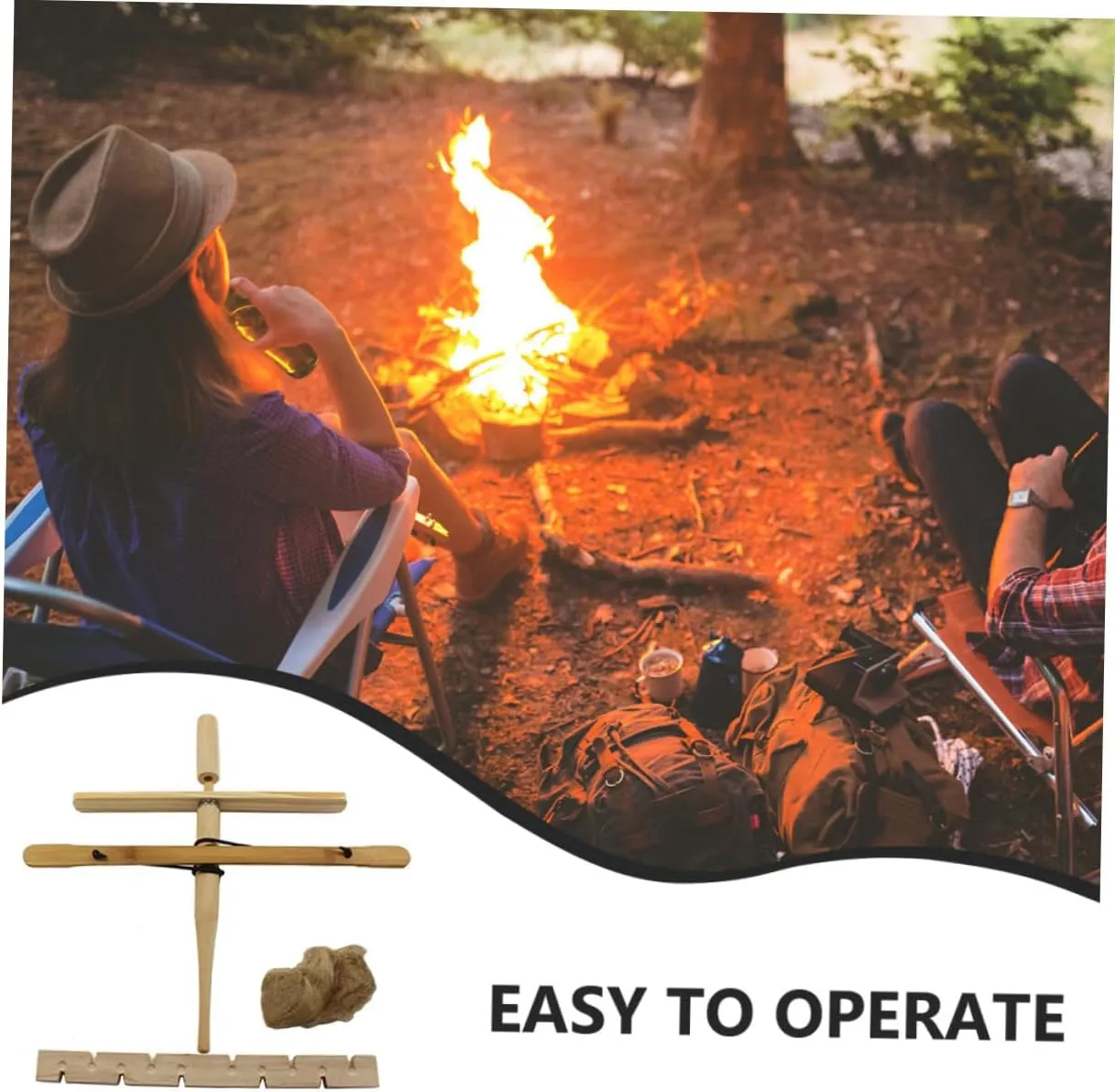 BESPORTBLE Camping Bow Drill Kit Emergency Ignitor Kit Camping Fire Equipments Fire Piston Kit Outdoor Fire Making