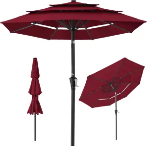 Best Choice Products 10ft 3-Tier Market Patio Umbrella, Outdoor Sun Shade with Tilt, Crank Lift, 8 Ribs for Backyard, Deck, Poolside – Burgundy