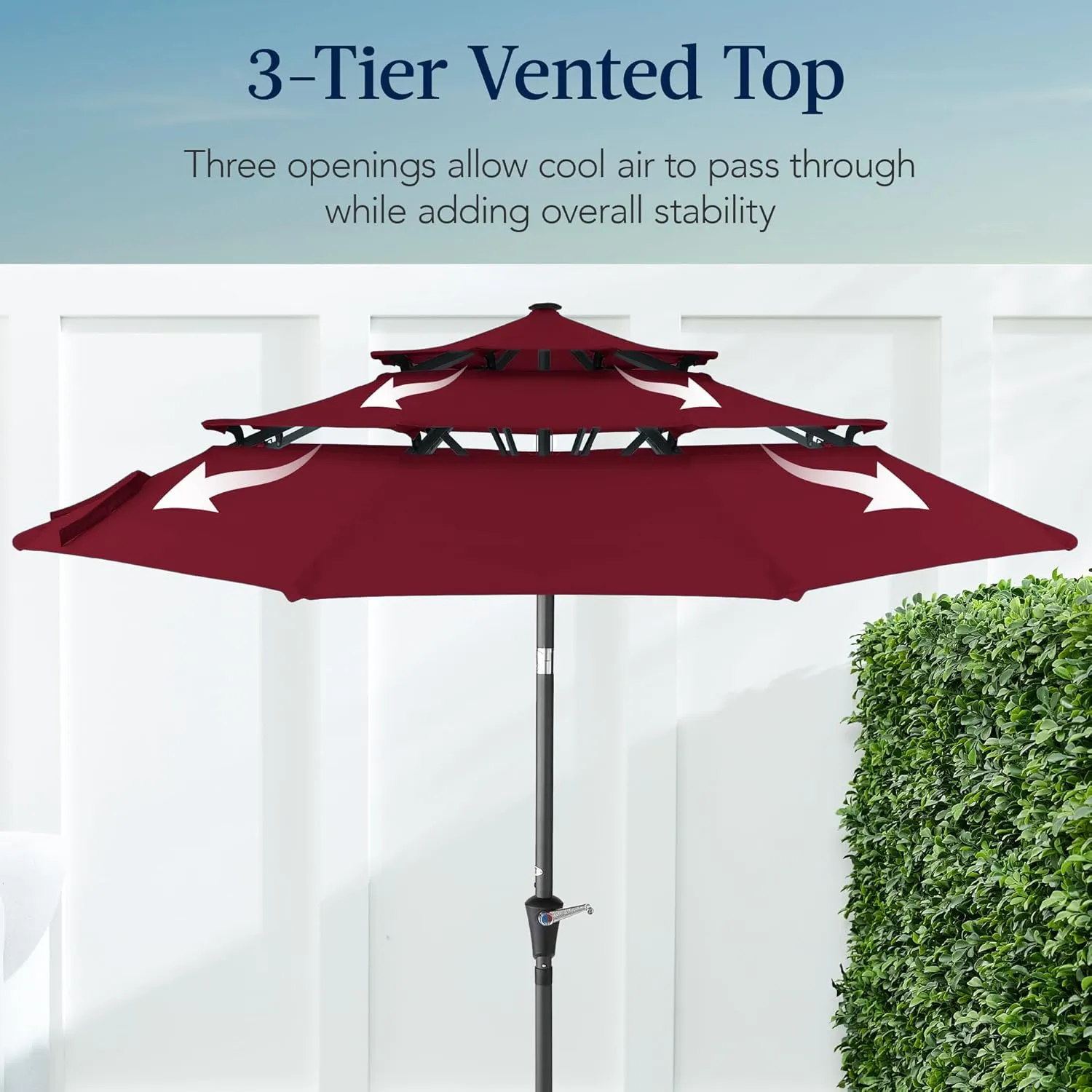 Best Choice Products 10ft 3-Tier Market Patio Umbrella, Outdoor Sun Shade with Tilt, Crank Lift, 8 Ribs for Backyard, Deck, Poolside – Burgundy