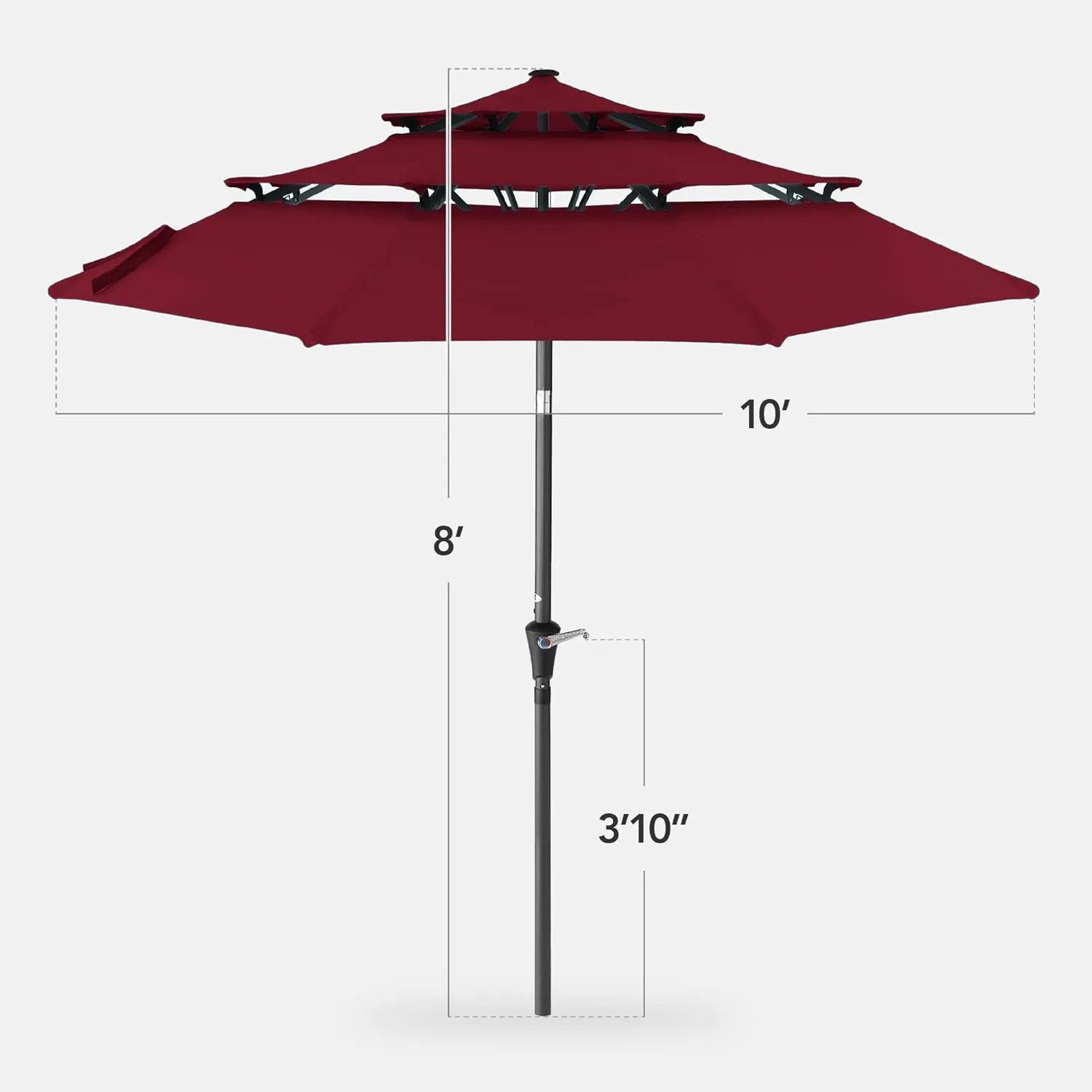 Best Choice Products 10ft 3-Tier Market Patio Umbrella, Outdoor Sun Shade with Tilt, Crank Lift, 8 Ribs for Backyard, Deck, Poolside – Burgundy