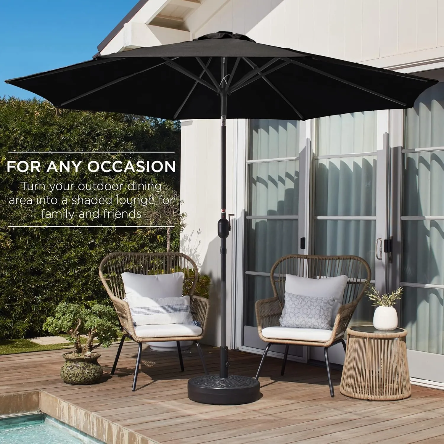 Best Choice Products 10ft Outdoor Steel Polyester Market Patio Umbrella w/Crank, Easy Push Button, Tilt, Table Compatible - Black