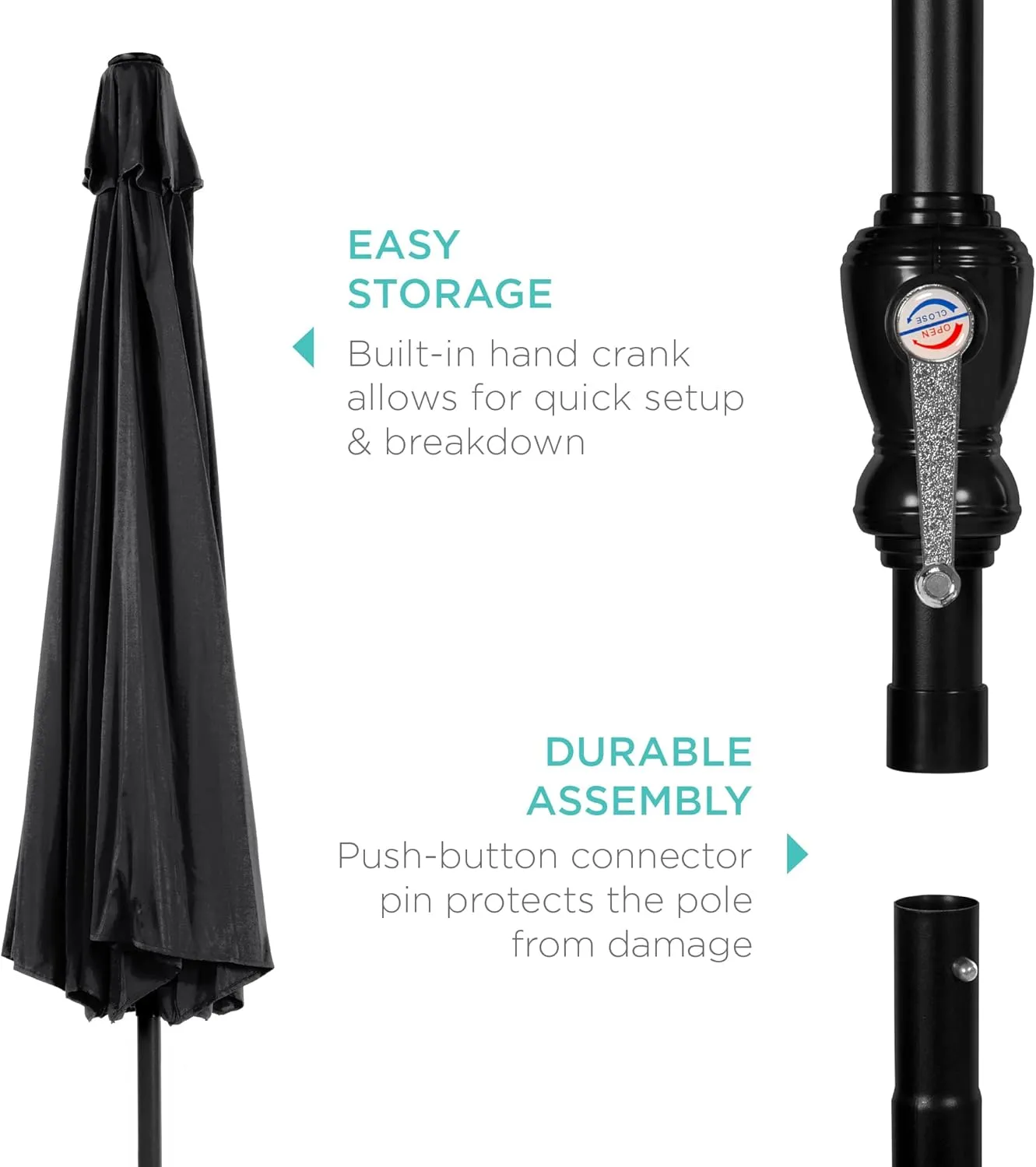 Best Choice Products 10ft Outdoor Steel Polyester Market Patio Umbrella w/Crank, Easy Push Button, Tilt, Table Compatible - Black