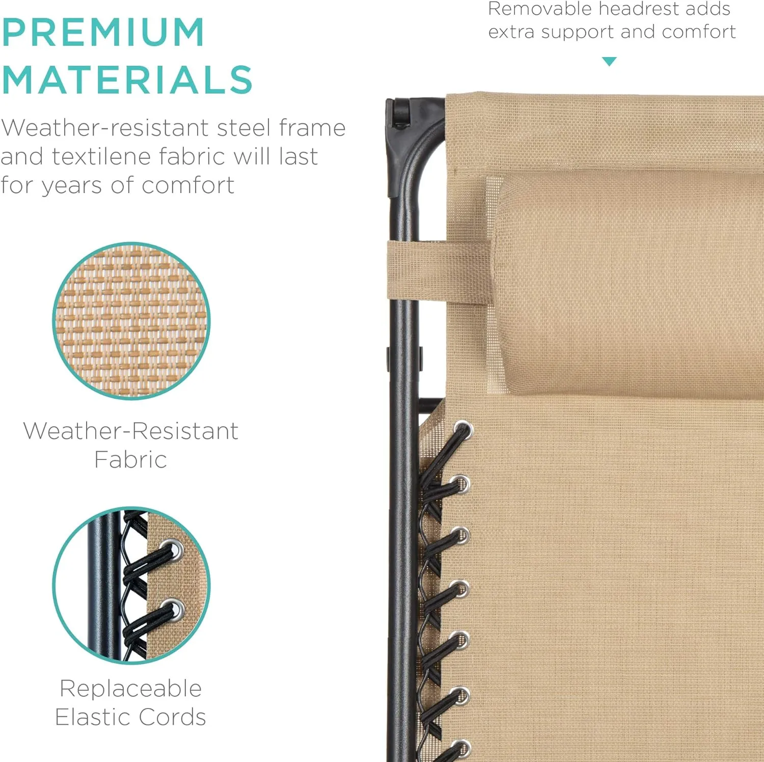 Best Choice Products Folding Zero Gravity Outdoor Recliner Patio Lounge Chair w/Adjustable Canopy Shade, Headrest, Side Accessory Tray, Textilene Mesh - Beige