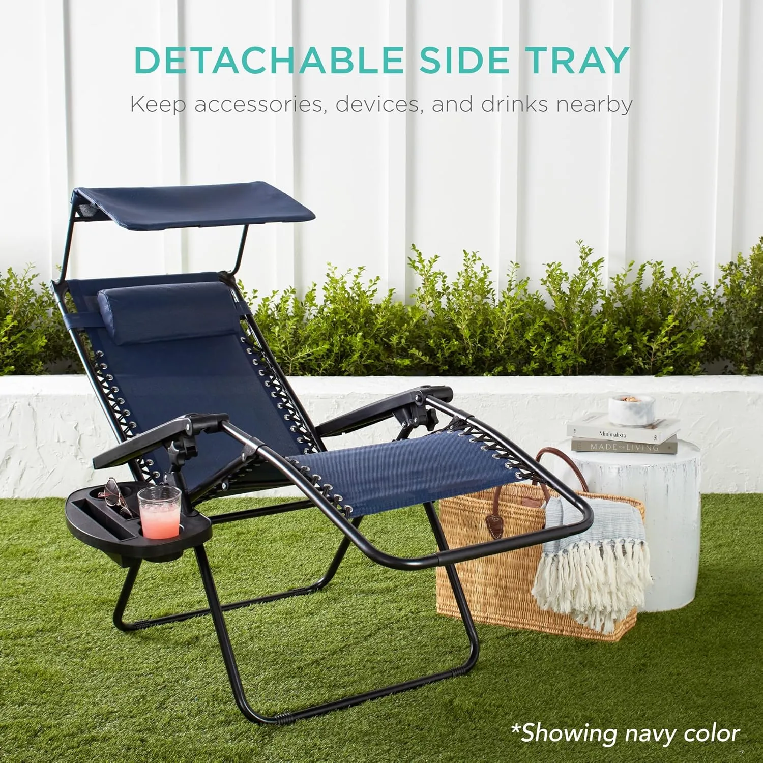 Best Choice Products Folding Zero Gravity Outdoor Recliner Patio Lounge Chair w/Adjustable Canopy Shade, Headrest, Side Accessory Tray, Textilene Mesh - Hot Pink