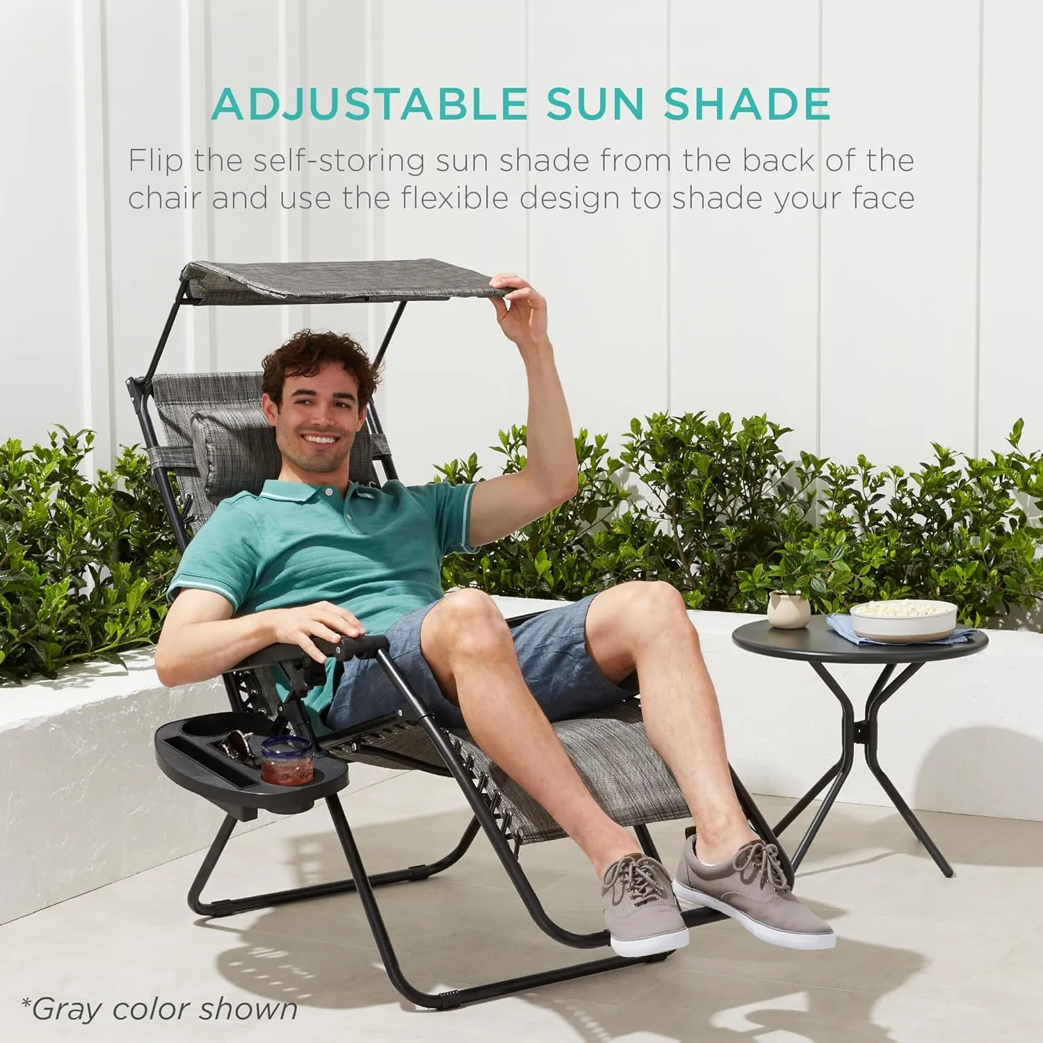 Best Choice Products Folding Zero Gravity Outdoor Recliner Patio Lounge Chair w/Adjustable Canopy Shade, Headrest, Side Accessory Tray, Textilene Mesh - Hot Pink