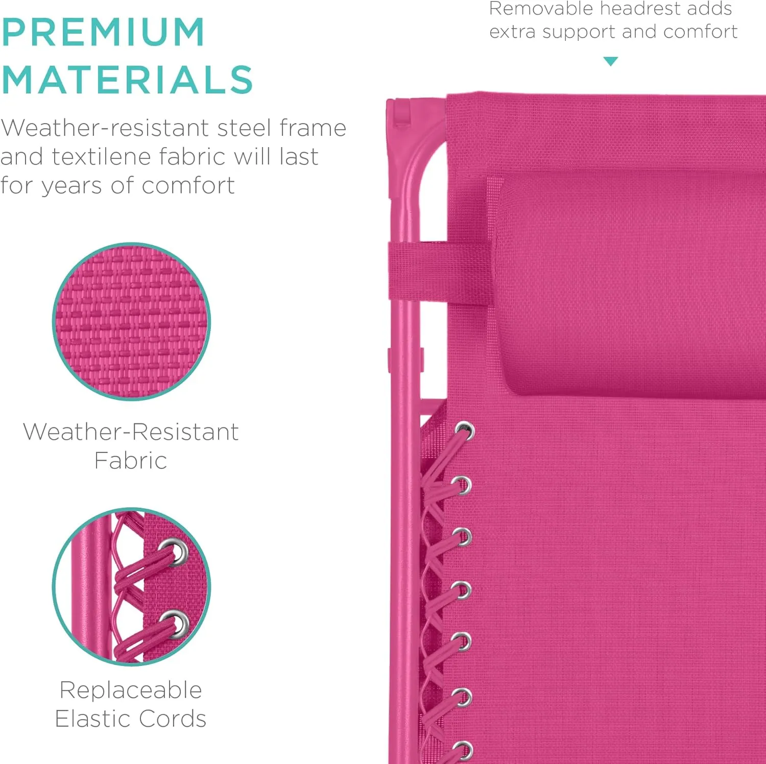Best Choice Products Folding Zero Gravity Outdoor Recliner Patio Lounge Chair w/Adjustable Canopy Shade, Headrest, Side Accessory Tray, Textilene Mesh - Hot Pink