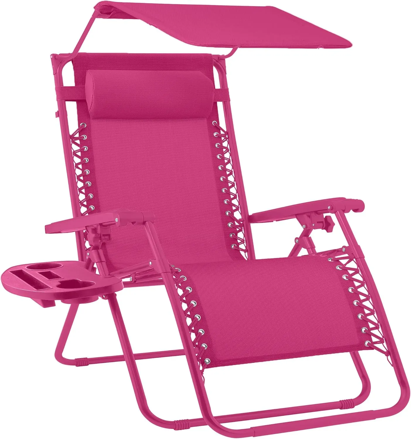Best Choice Products Folding Zero Gravity Outdoor Recliner Patio Lounge Chair w/Adjustable Canopy Shade, Headrest, Side Accessory Tray, Textilene Mesh - Hot Pink