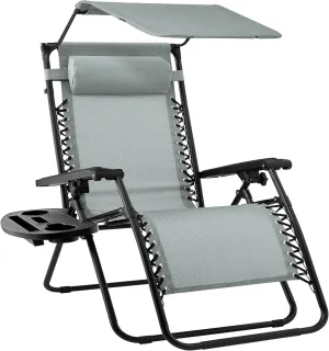 Best Choice Products Folding Zero Gravity Outdoor Recliner Patio Lounge Chair w/Adjustable Canopy Shade, Headrest, Side Accessory Tray, Textilene Mesh - Stardew