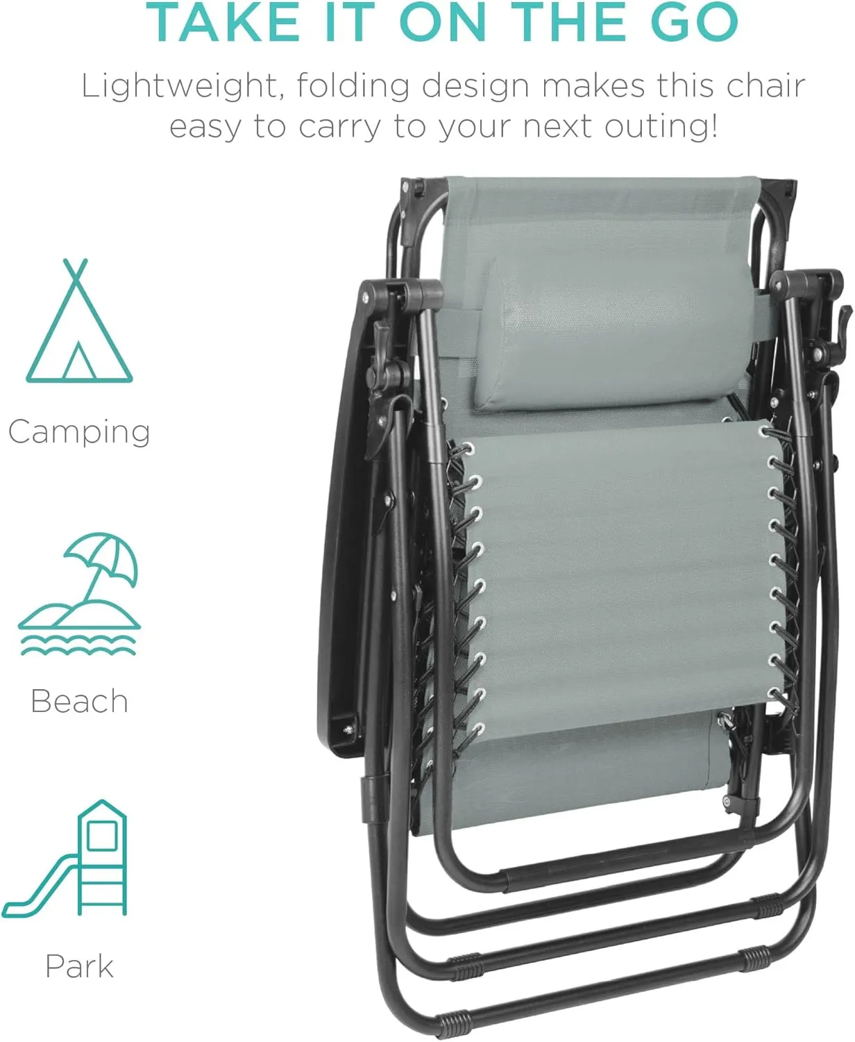 Best Choice Products Folding Zero Gravity Outdoor Recliner Patio Lounge Chair w/Adjustable Canopy Shade, Headrest, Side Accessory Tray, Textilene Mesh - Stardew