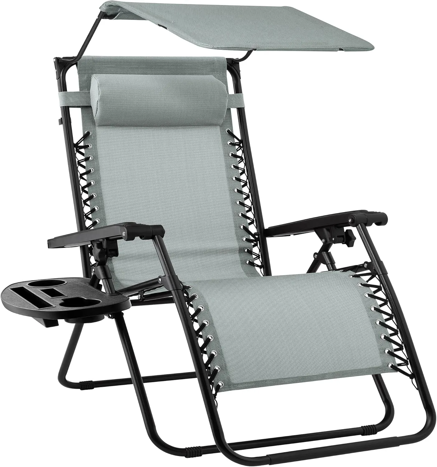 Best Choice Products Folding Zero Gravity Outdoor Recliner Patio Lounge Chair w/Adjustable Canopy Shade, Headrest, Side Accessory Tray, Textilene Mesh - Stardew