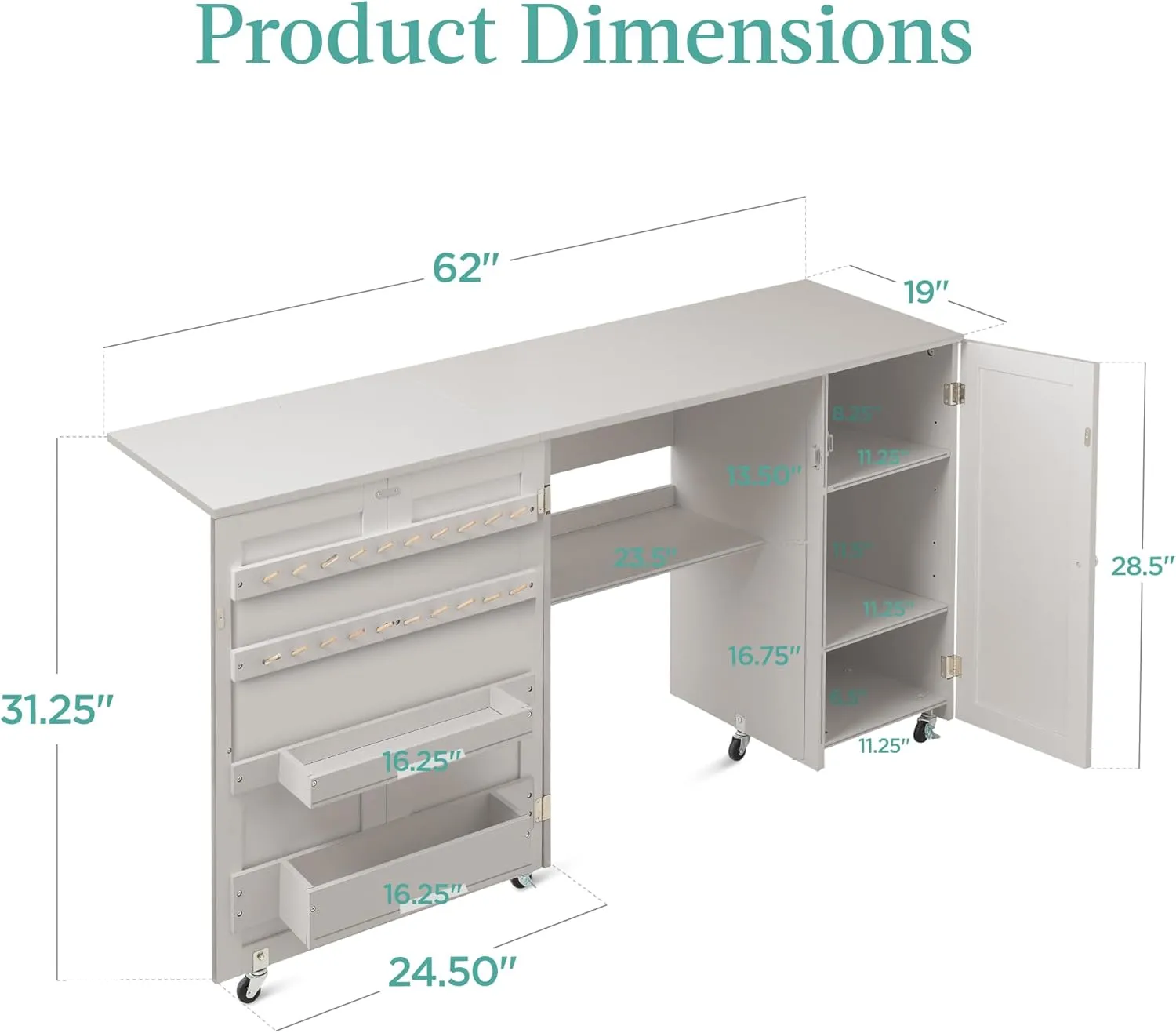 Best Choice Products Large Folding Sewing Table, Multipurpose Portable Craft Station & Side Desk w/Compact Design, Caster Wheels, Storage Shelves, 2 Storage Trays, Magnetic Doors - Gray