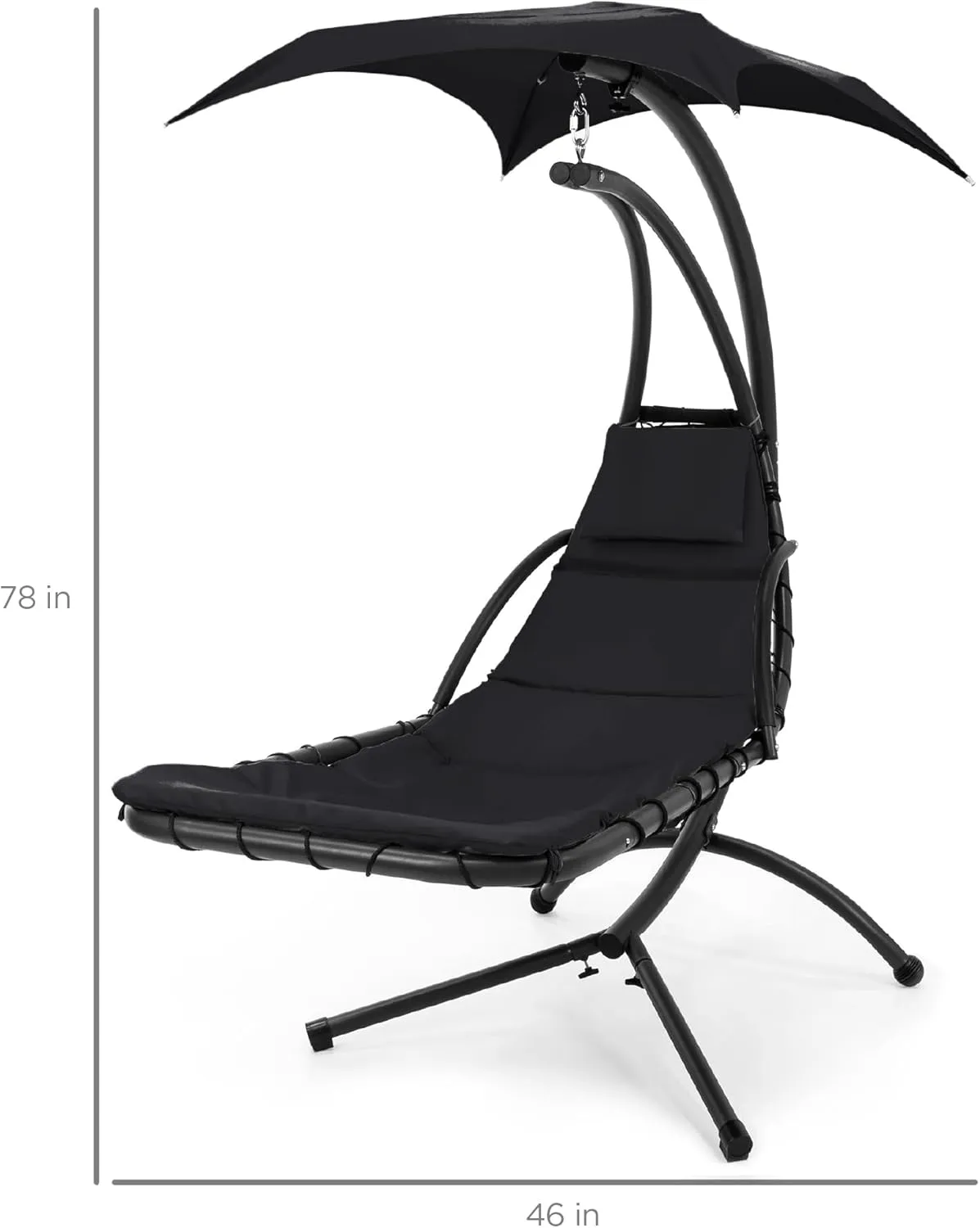 Best Choice Products Outdoor Hanging Curved Steel Chaise Lounge Chair Swing w/Built-in Pillow and Removable Canopy - Black