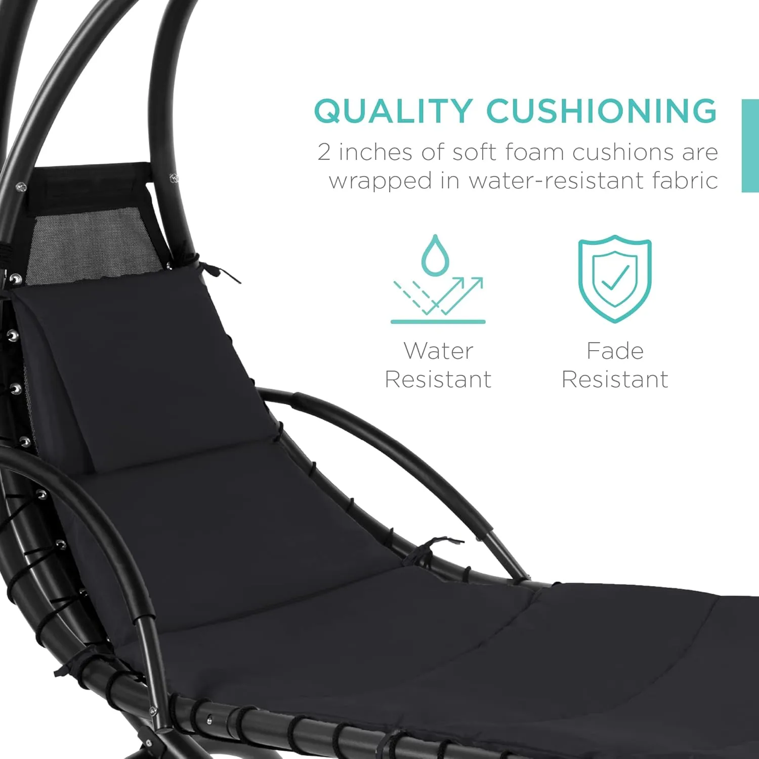 Best Choice Products Outdoor Hanging Curved Steel Chaise Lounge Chair Swing w/Built-in Pillow and Removable Canopy - Black