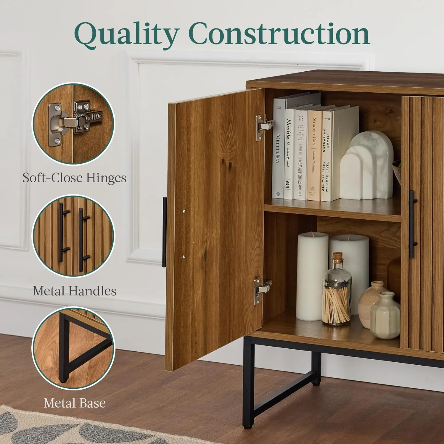 Best Choice Products Slatted Sideboard Buffet Cabinet, Entryway Table, Accent Storage Cabinet, Console Table for Hallway, Living Room, Dining Room – Brown