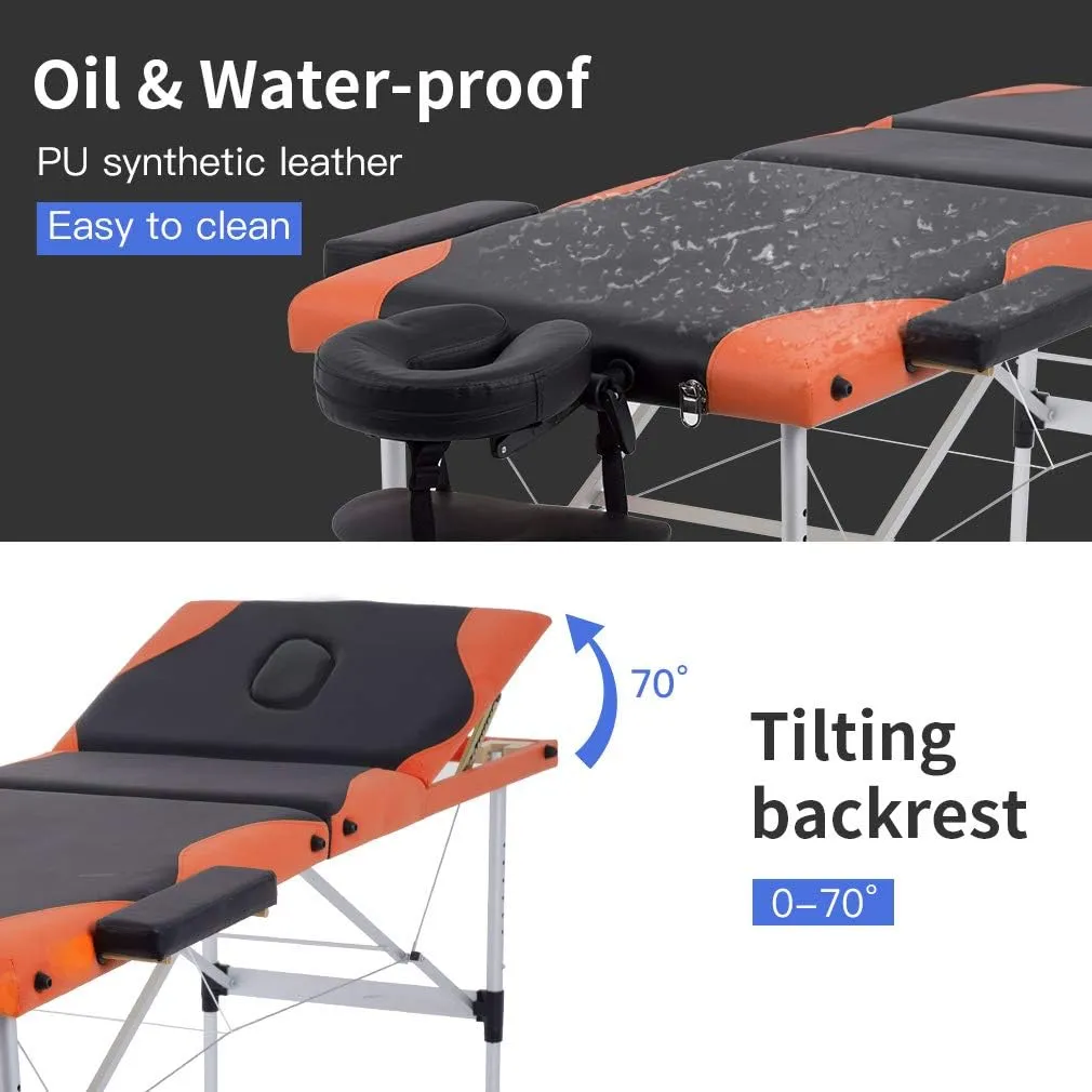 BestMassage Aluminium Massage Bed Portable Massage Table 28 inche Wide Lash Bed Heigh Adjustable 3 Folding Spa Table with Non-Woven Bag for Spa Footmassage Facial CareSpa Tattoo