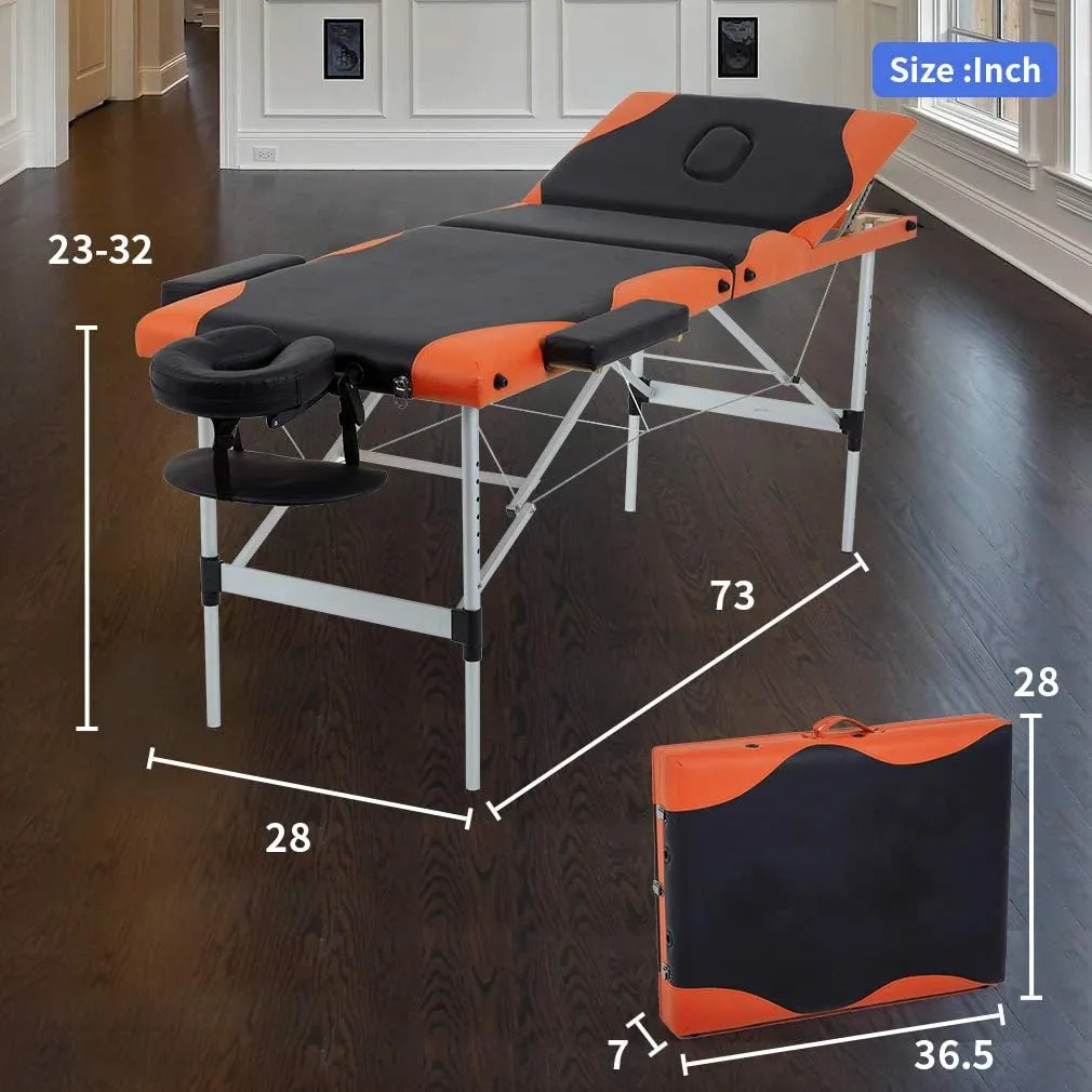 BestMassage Aluminium Massage Bed Portable Massage Table 28 inche Wide Lash Bed Heigh Adjustable 3 Folding Spa Table with Non-Woven Bag for Spa Footmassage Facial CareSpa Tattoo