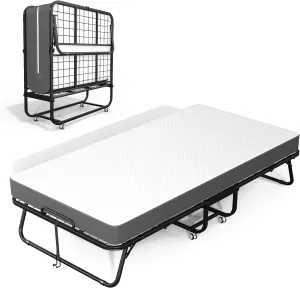Betterland Foldable Bed with Mattress, Twin Size, 75 "x 38" Portable Foldable Bed with 5-inch Memory Foam Mattress & Strong Fram, Fold Up, Roll Away for Small Apartments，Guest Rooms