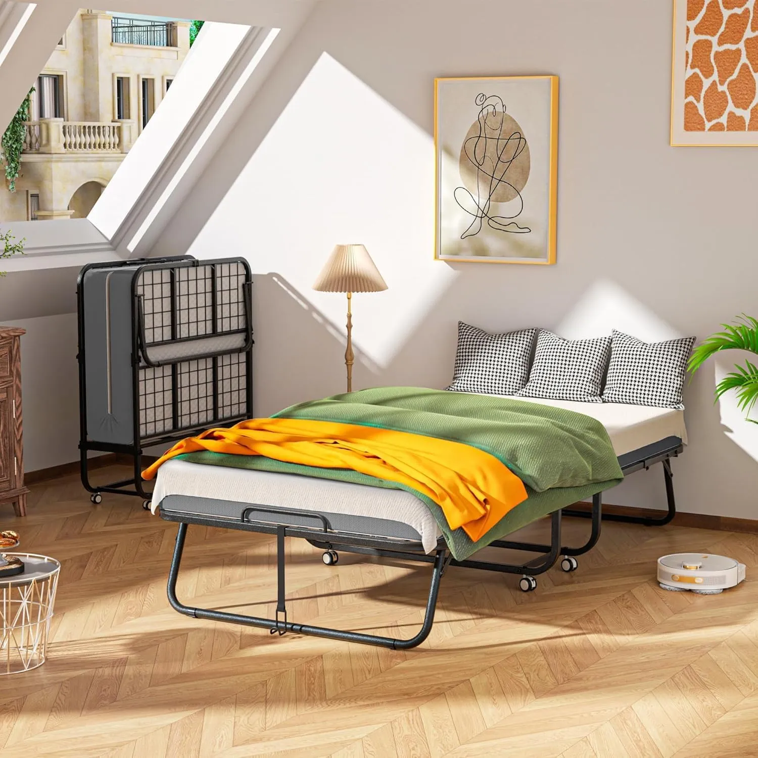 Betterland Foldable Bed with Mattress, Twin Size, 75 "x 38" Portable Foldable Bed with 5-inch Memory Foam Mattress & Strong Fram, Fold Up, Roll Away for Small Apartments，Guest Rooms