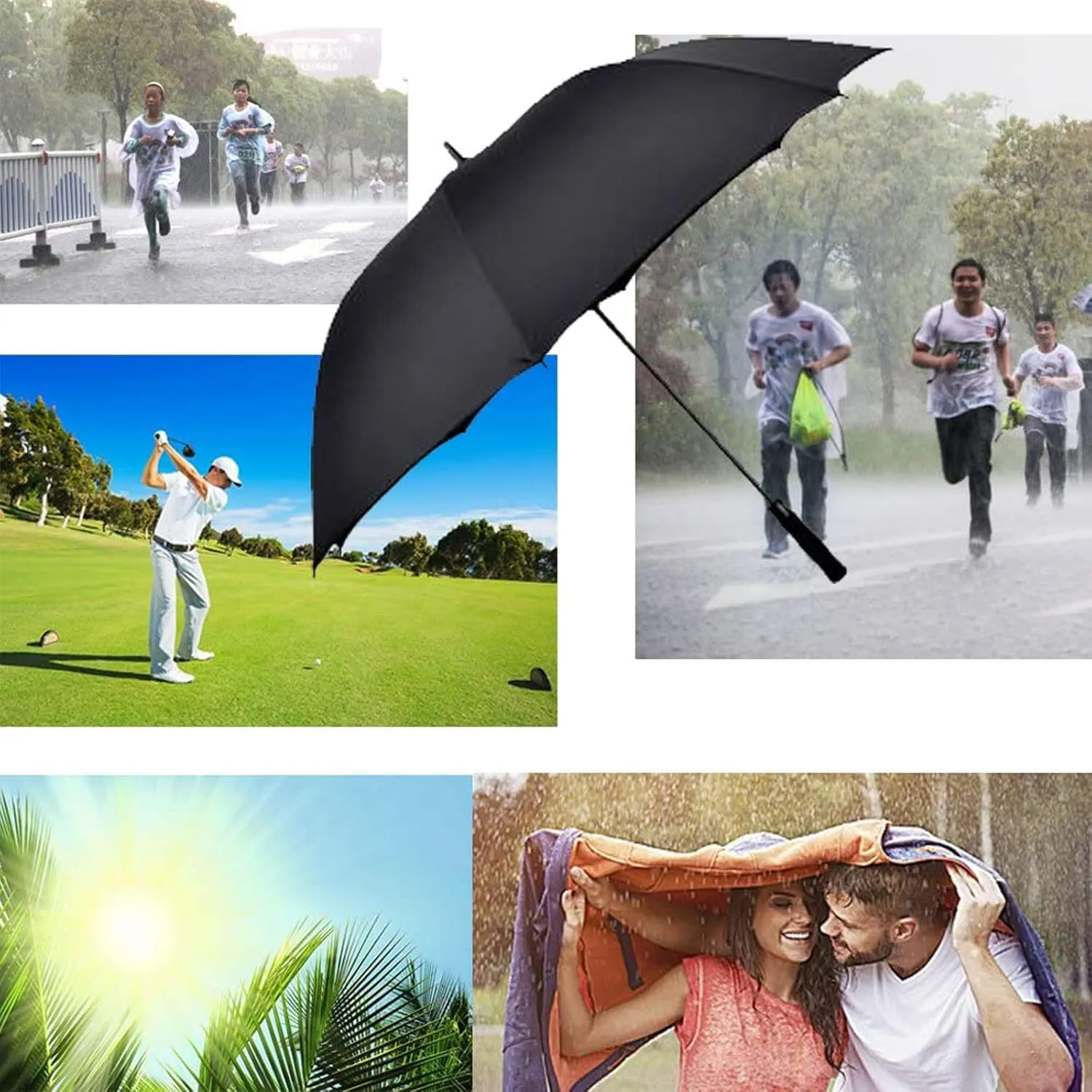 Big Umbrella Large Golf Umbrella 60 Inch Automatic Open Extra Large Windproof Umbrella Waterproof Sun Rain Protection Stick Umbrellas Teflon Rain Repellant