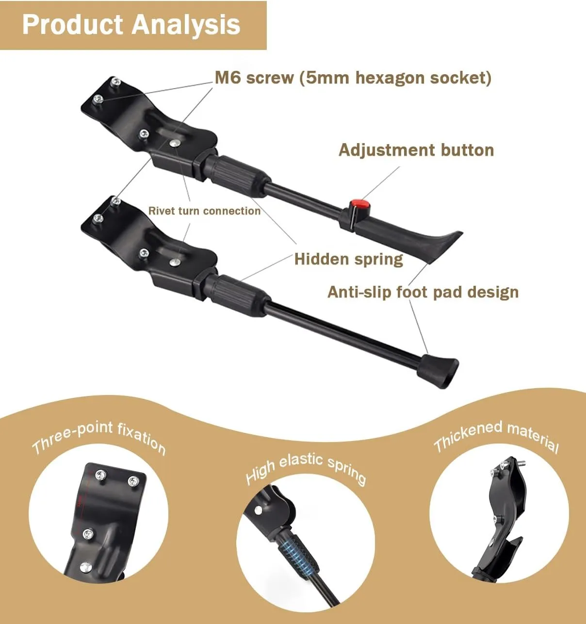 Bike Kickstand for Orbea Occam 2017, Adjustable Bicycle Kickstand, Suit Mountain Bike, Concealed Spring-Loaded Latch, Aluminum Rear Side Bicycle Stand,A