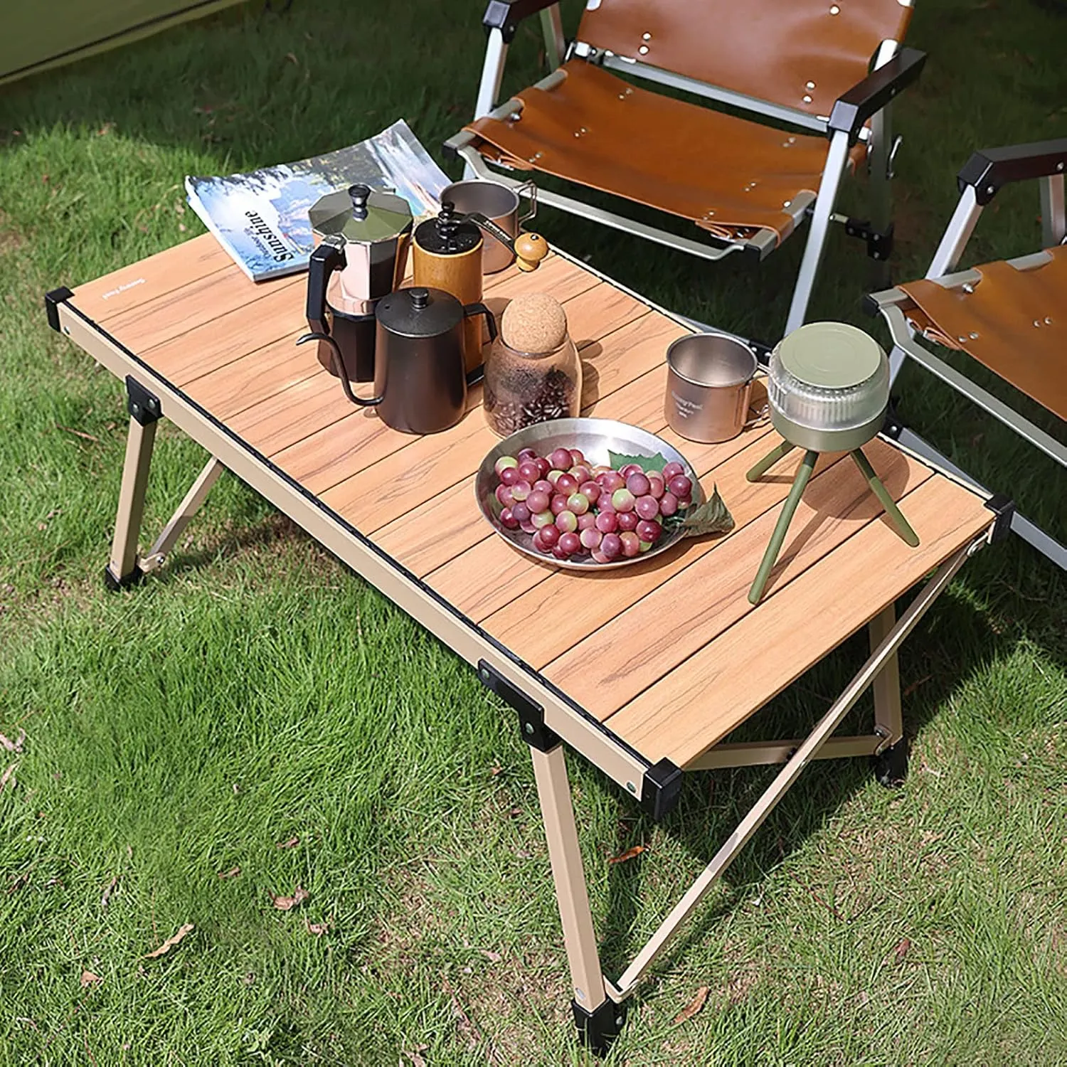 BK&MF Outdoor Folding Table,Portable Aluminum Picnic Camping Table Compact Travel Table Roll-up Table with Carry Bag for Picnic Beach,A,89x49x72cm(35x19x28inch)