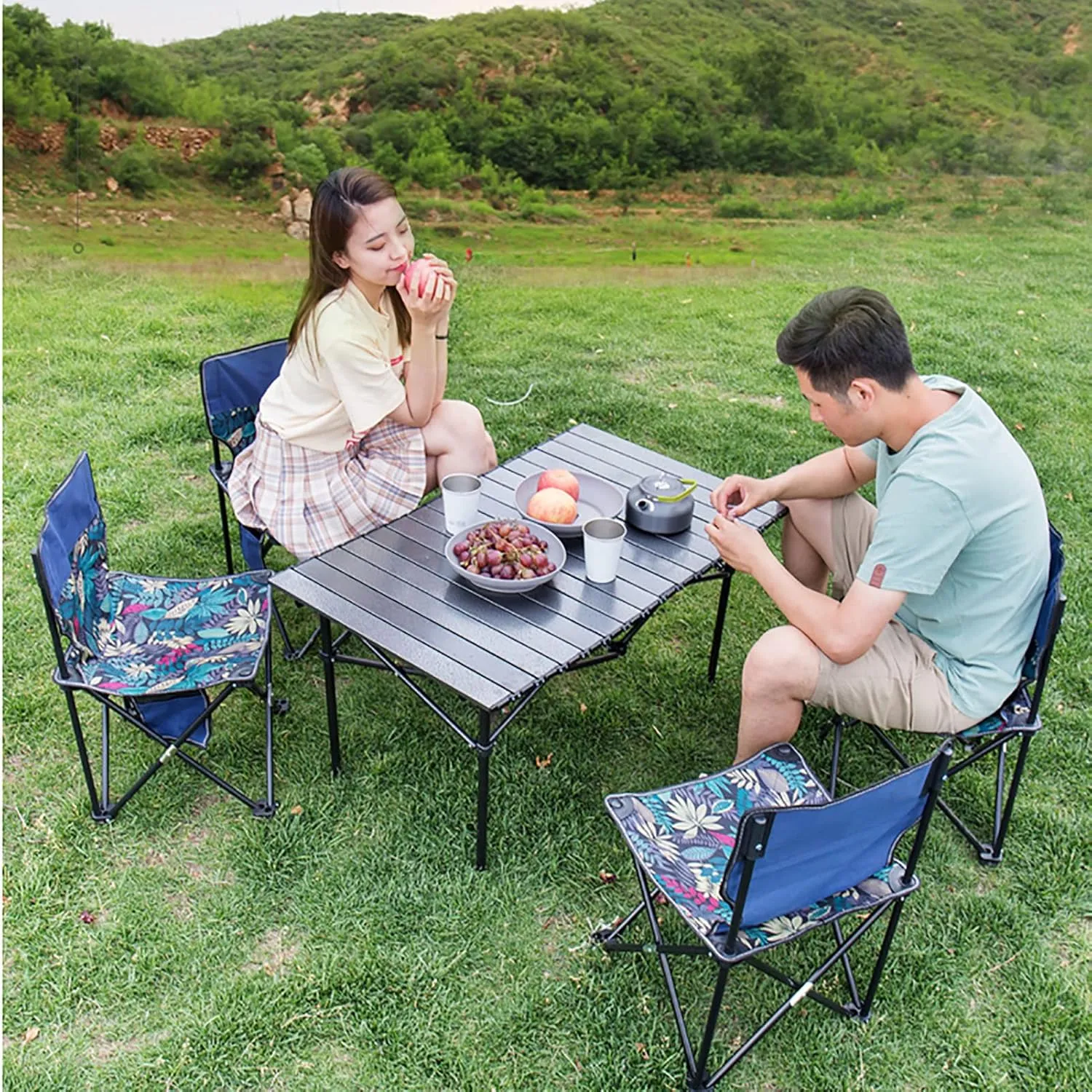BK&MF Portable Aluminum Outdoor Folding Table,Compact Beach Travel Table with Carry Bag Roll-up Grill Table for BBQ, Party, Camping,A,58x58x58cm(23x23x23inch)