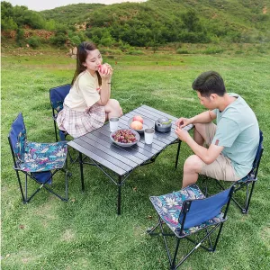 BK&MF Portable Aluminum Outdoor Folding Table,Compact Beach Travel Table with Carry Bag Roll-up Grill Table for BBQ, Party, Camping,A,58x58x58cm(23x23x23inch)