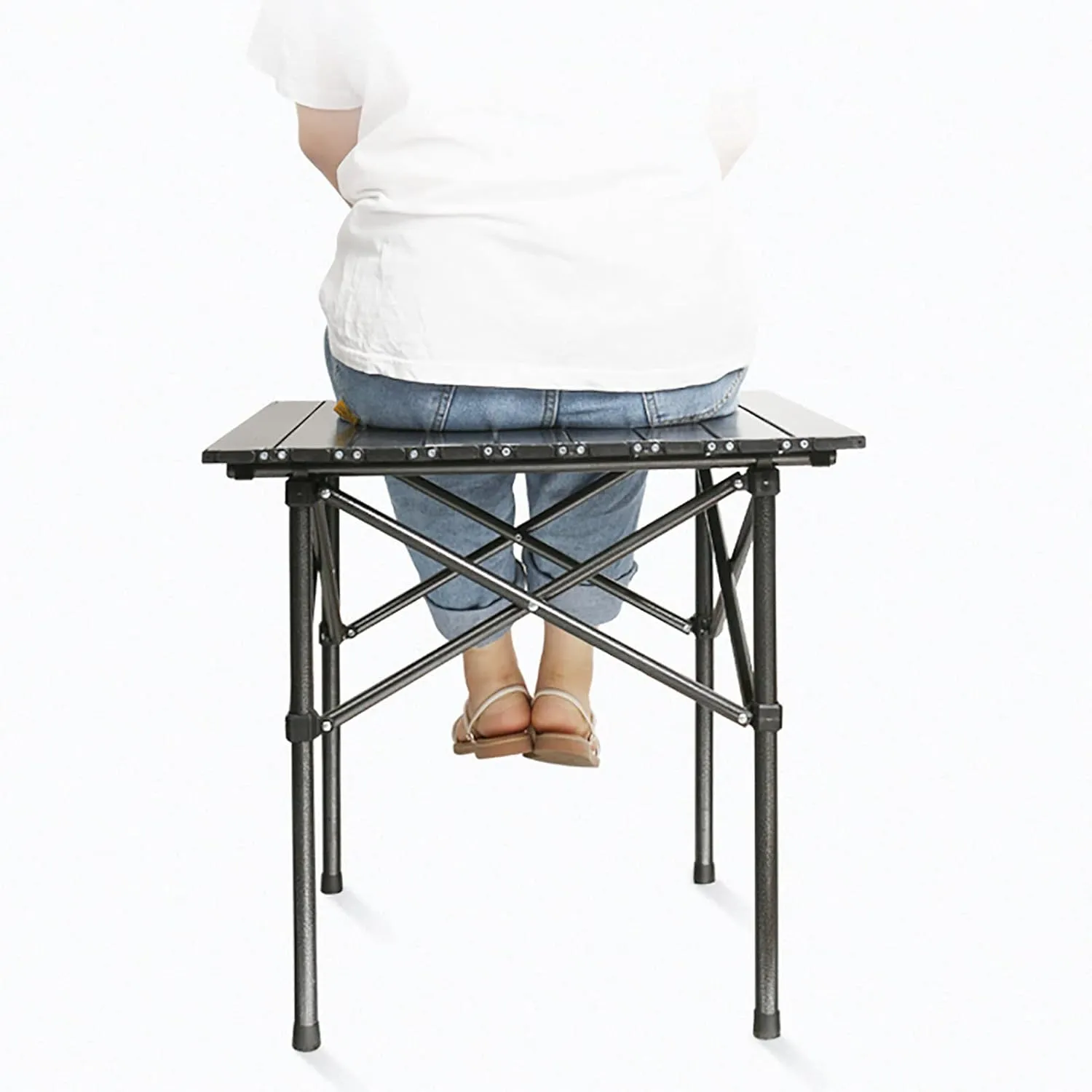 BK&MF Portable Aluminum Outdoor Folding Table,Compact Beach Travel Table with Carry Bag Roll-up Grill Table for BBQ, Party, Camping,A,58x58x58cm(23x23x23inch)