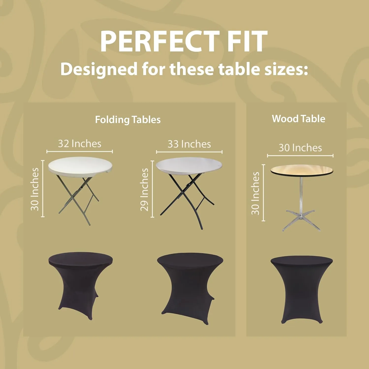 Black 32 Inch Round x 30 Inch Tall Spandex Cocktail Tablecloth Folding Cover Stretch