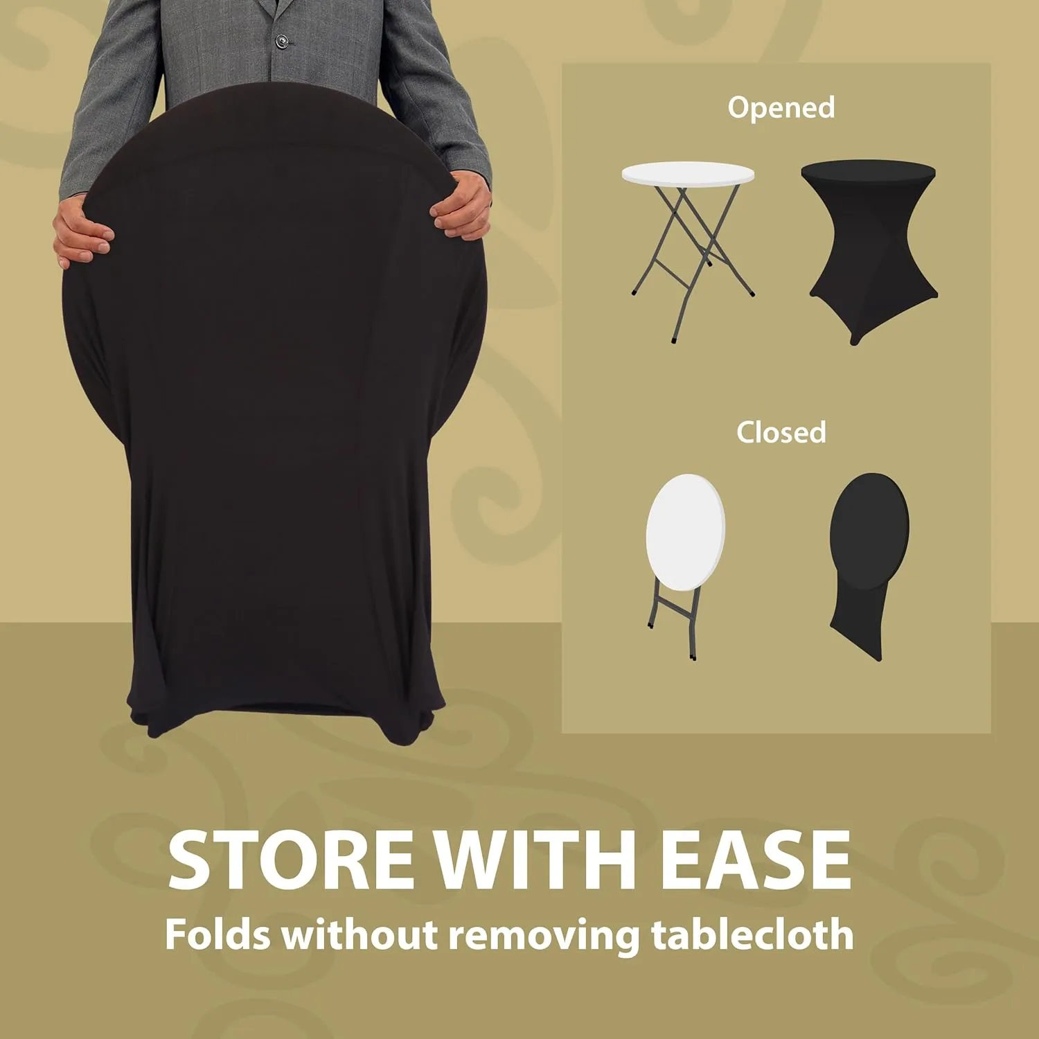 Black 32 Inch Round x 30 Inch Tall Spandex Cocktail Tablecloth Folding Cover Stretch