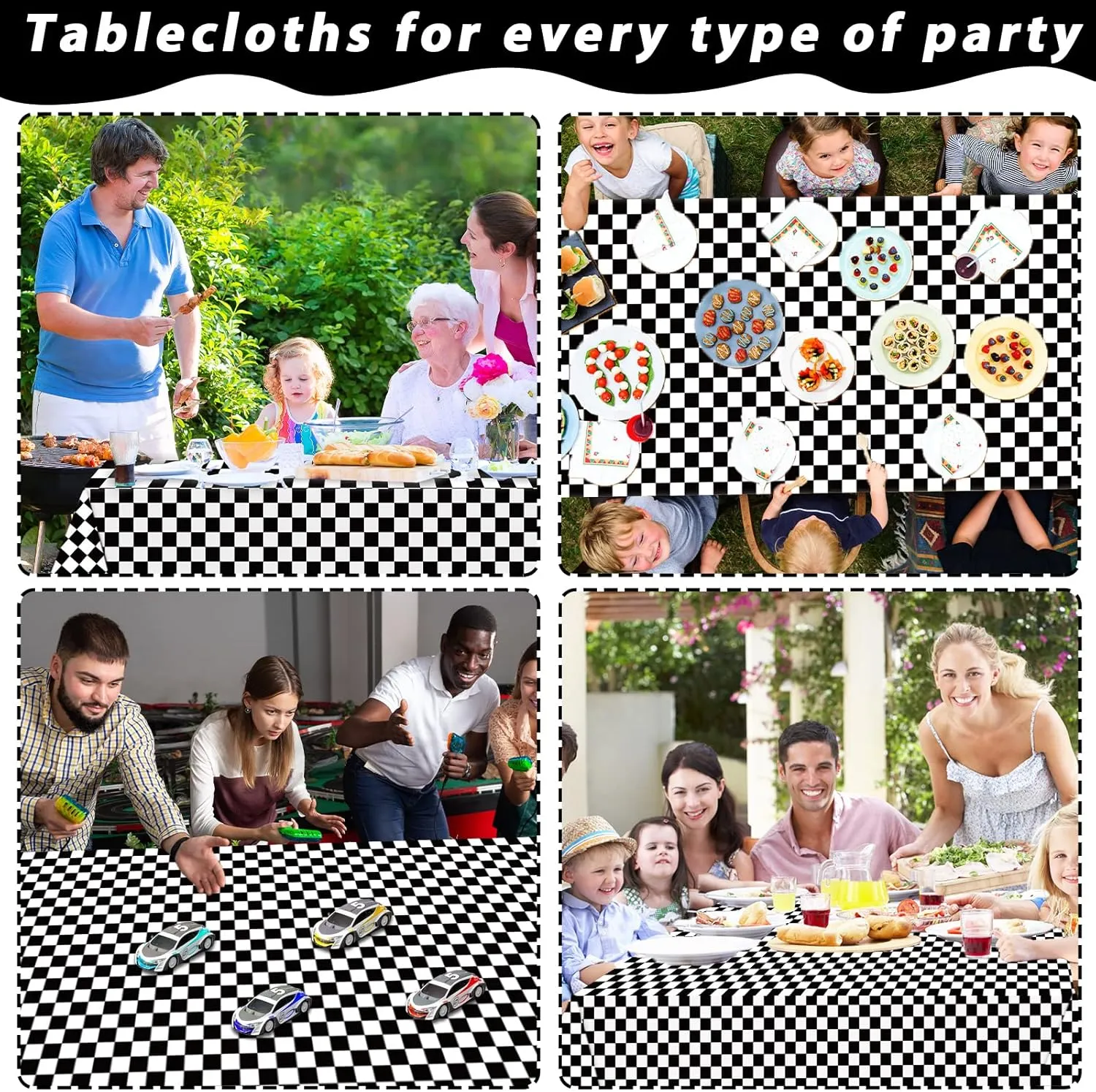 Black and White Checkered Tablecloth Roll 52 in x 100 Ft Black Checkered Party Supplies Race Car Party Tablecloth for Indoor Outdoor Family Banquet Picnic Camping Parties Celebrations (Plastic