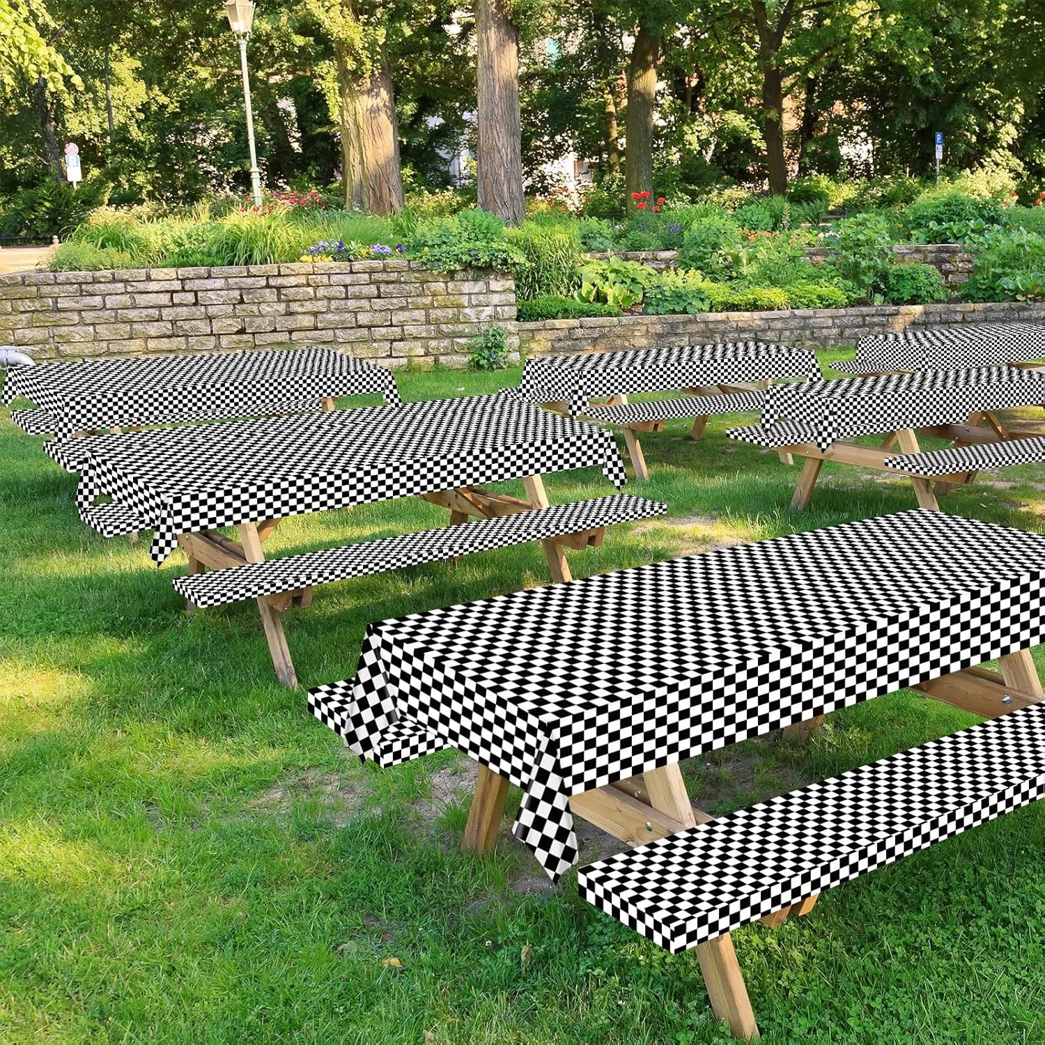 Black and White Checkered Tablecloth Roll 52 in x 100 Ft Black Checkered Party Supplies Race Car Party Tablecloth for Indoor Outdoor Family Banquet Picnic Camping Parties Celebrations (Plastic