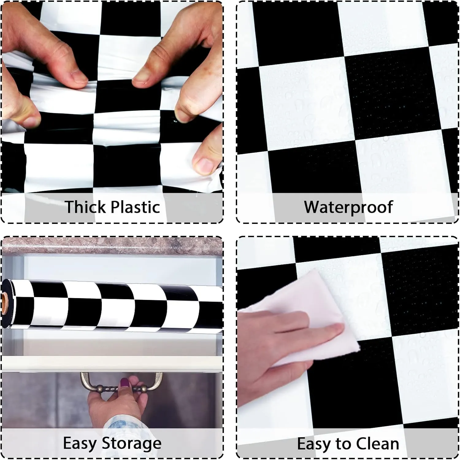 Black and White Checkered Tablecloth Roll 52 in x 100 Ft Black Checkered Party Supplies Race Car Party Tablecloth for Indoor Outdoor Family Banquet Picnic Camping Parties Celebrations (Plastic
