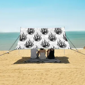 Black Billiards 8 Ball Flames Beach Canopy Tent Anti-UV & Wind Resistant, Camping Sun Shelter Easy Setup Portable,Outdoor Shade Tents with Sandbags,Sand Shovels,Ground Pegs & Stability Poles