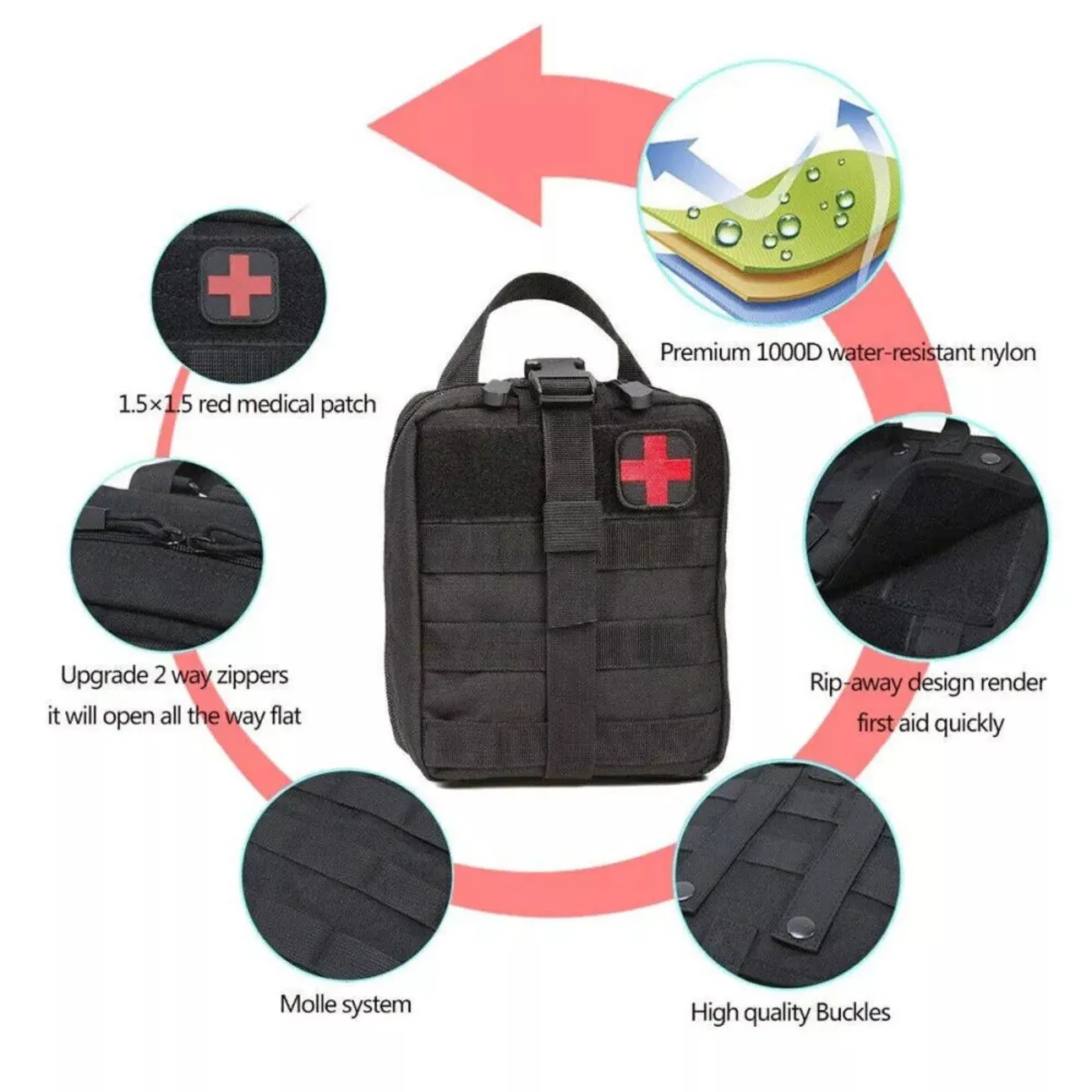 Black Emergency Survival Safety Bag First Aid Kit Tactical Molle Medical Pouch