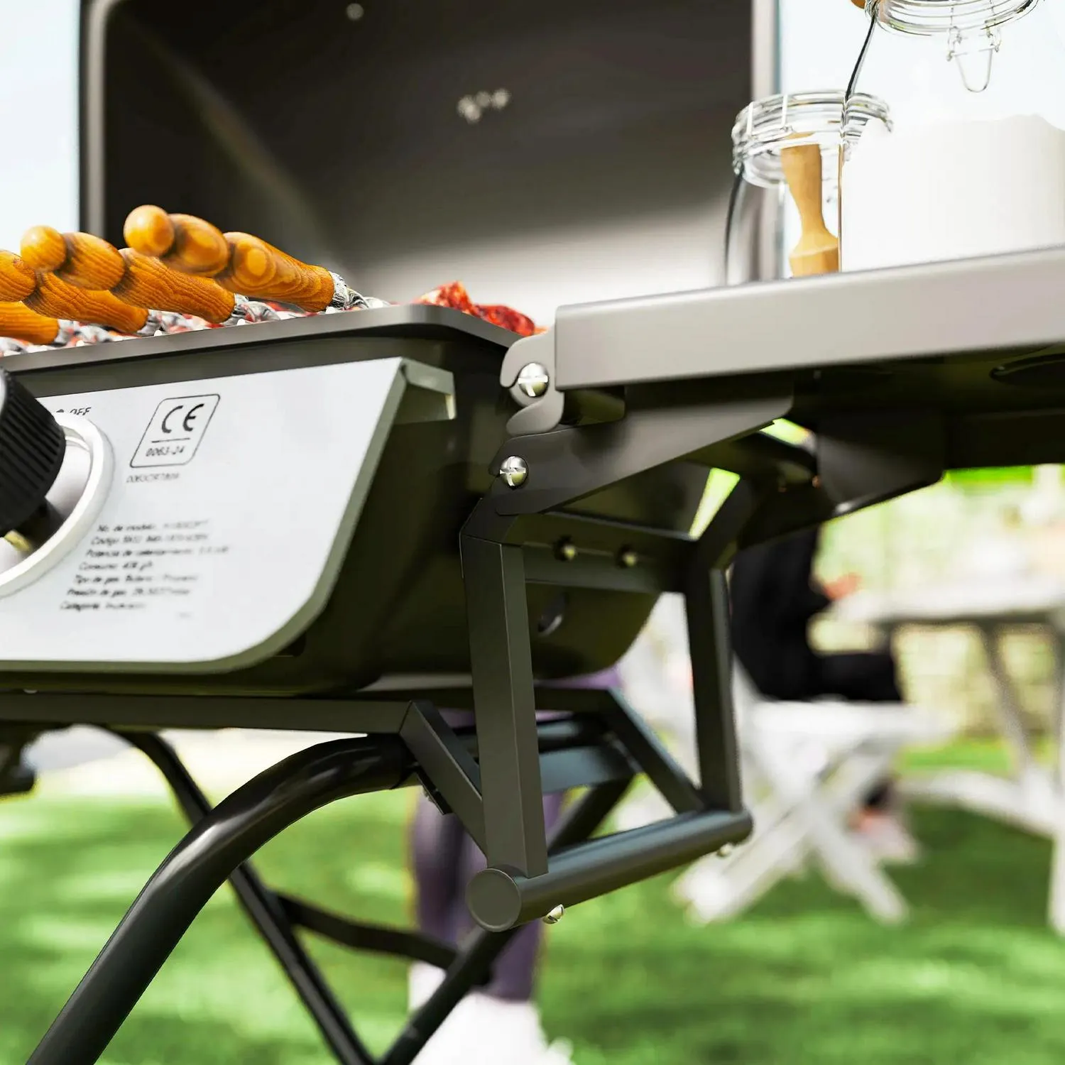Black For 5.6KW, Tables, Grill Trolley Outdoor Lid Tray Barbecue Picnic Gas Portable Party Outsunny BBQ Side Folding Creative Foldable Burner Specialized items Garden Grease Cooking, Camping With 2 Wheels, Thermometer