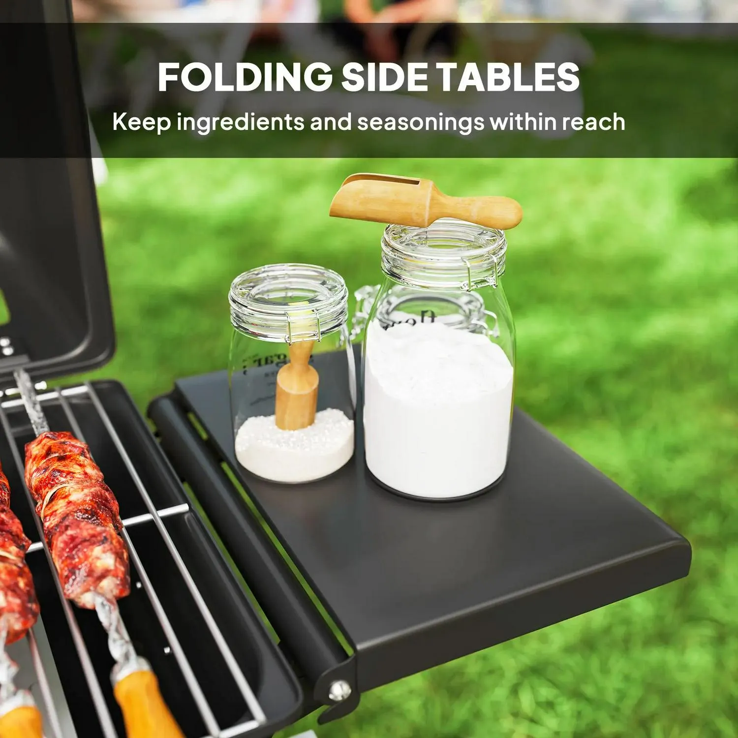 Black For 5.6KW, Tables, Grill Trolley Outdoor Lid Tray Barbecue Picnic Gas Portable Party Outsunny BBQ Side Folding Creative Foldable Burner Specialized items Garden Grease Cooking, Camping With 2 Wheels, Thermometer