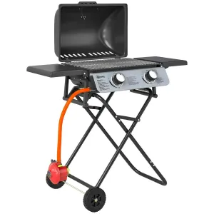 Black For 5.6KW, Tables, Grill Trolley Outdoor Lid Tray Barbecue Picnic Gas Portable Party Outsunny BBQ Side Folding Creative Foldable Burner Specialized items Garden Grease Cooking, Camping With 2 Wheels, Thermometer