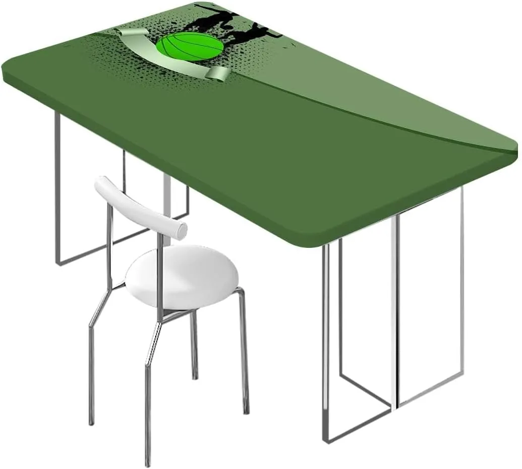 Black Green Tablecloth for Folding Table Basketball Player Silhouette Tablecloth Fitted Table Cloth Rectangle Table Doodle Style Art Fits up 5 Foot Tables