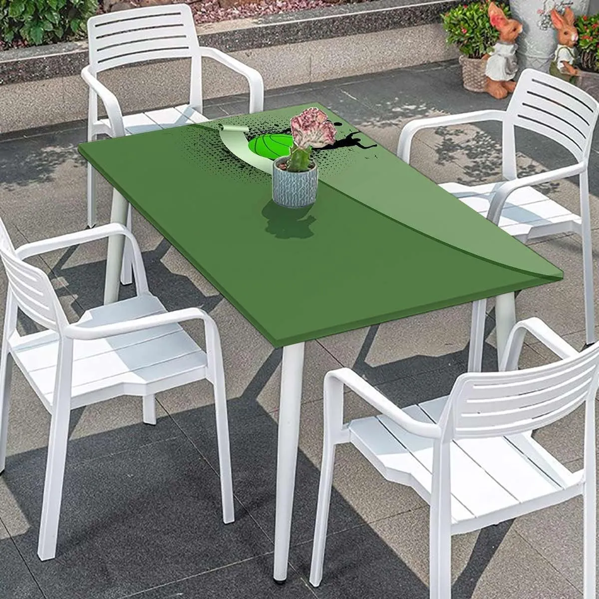 Black Green Tablecloth for Folding Table Basketball Player Silhouette Tablecloth Fitted Table Cloth Rectangle Table Doodle Style Art Fits up 5 Foot Tables
