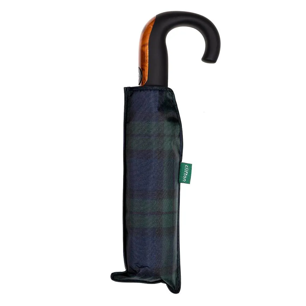 Black Watch Tartan Auto Open & Close with Wood trim handle