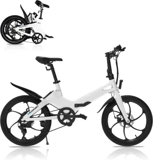 BLAUPUNKT Folding Electric Bike for Adults, 350W Lightweight UL Certified eBike, 20 Inch Tire, Pedal and Throttle Assist, Foldable Step-Through Frame, White