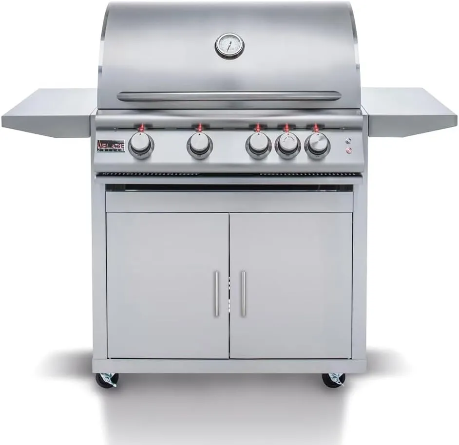 Blaze Outdoor Grill | Freestanding 32-inch Stainless Steel Propane Gas BBQ Grill | 4 Burner | Premium Outdoor Kitchen Grilling | Rear Infrared Burner & Grill Lights