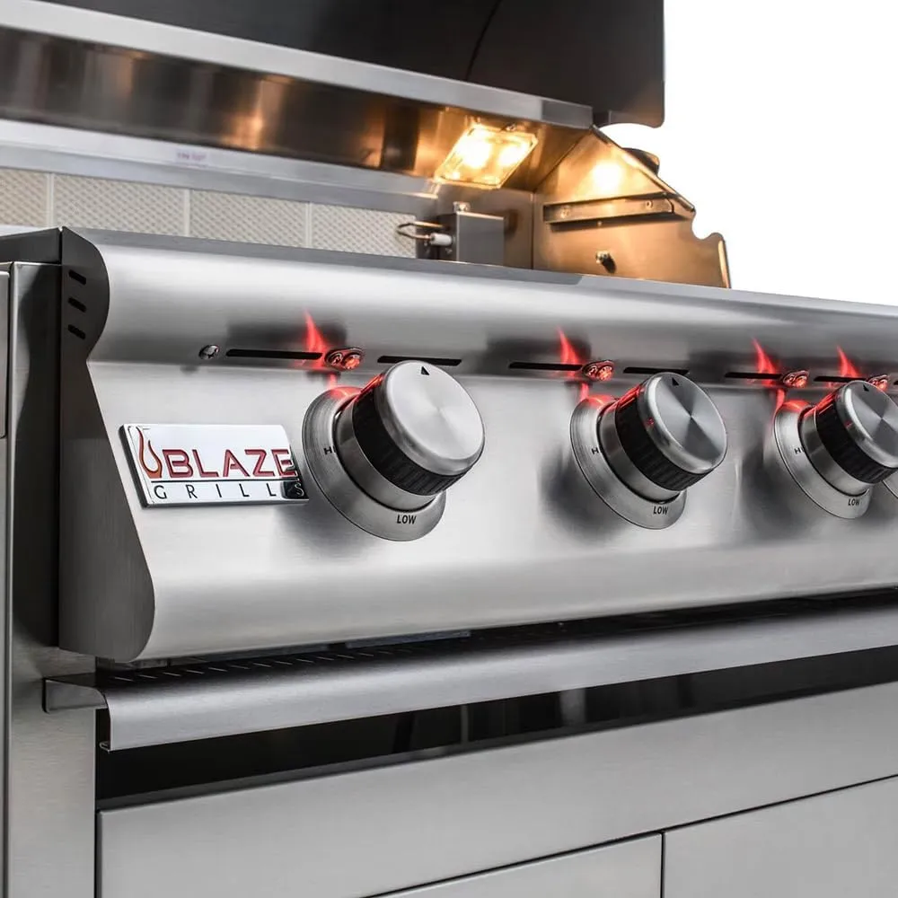 Blaze Outdoor Grill | Freestanding 32-inch Stainless Steel Propane Gas BBQ Grill | 4 Burner | Premium Outdoor Kitchen Grilling | Rear Infrared Burner & Grill Lights