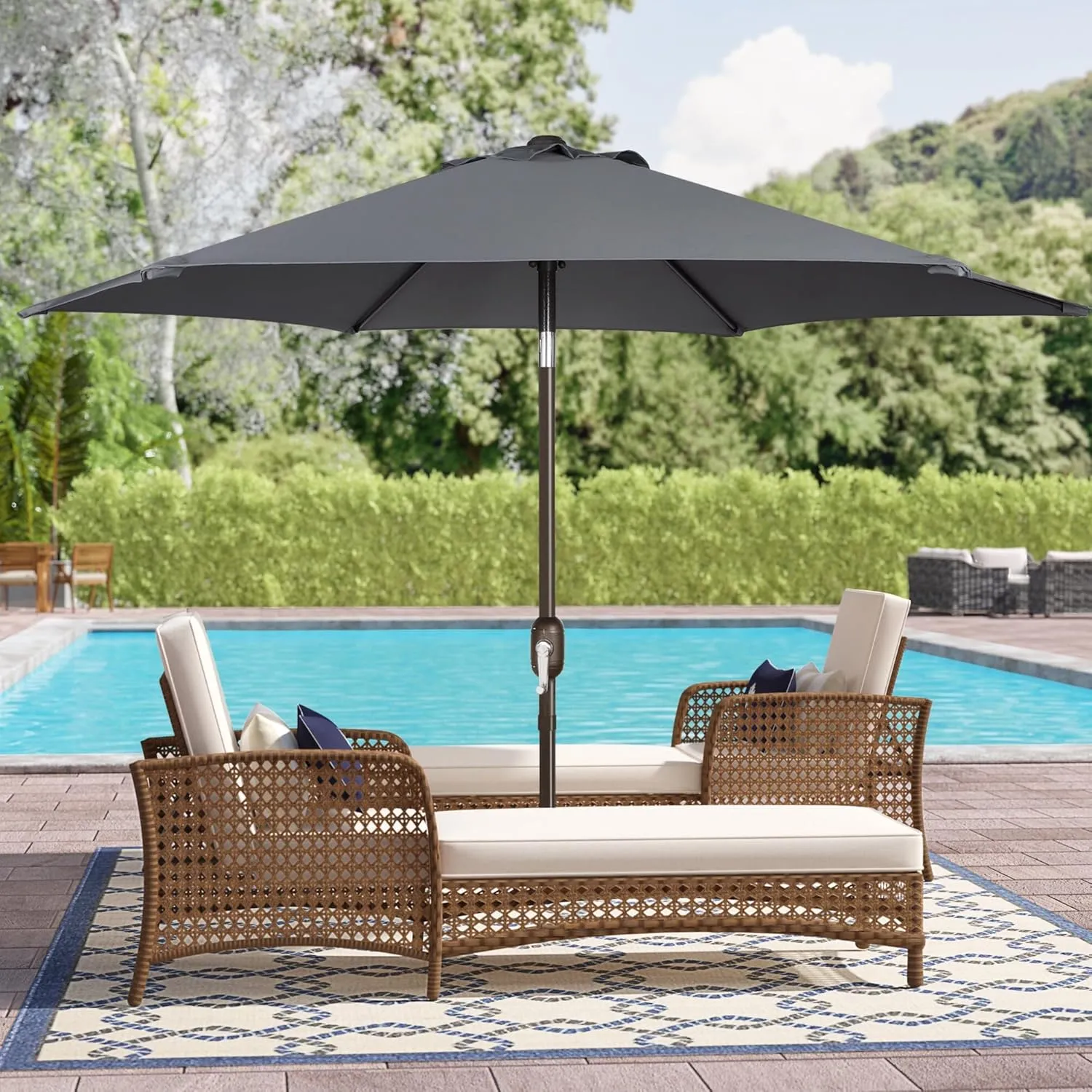 Blissun 7.5ft Patio Umbrella Replacement Canopy, Market Umbrella Cover, Outdoor Table Umbrella Canopy for 6 Ribs (Dark Grey)